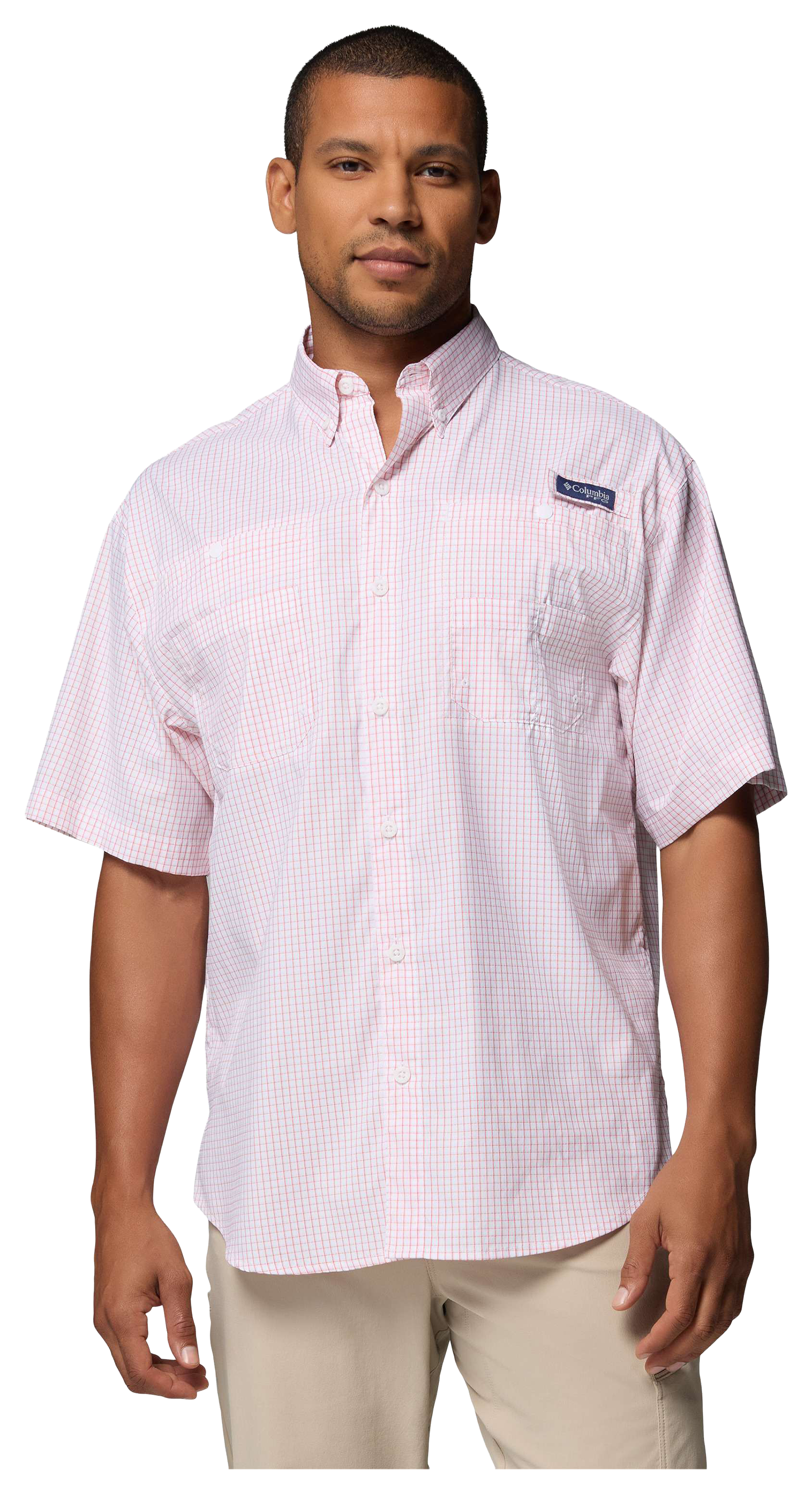 Image of Columbia PFG Super Tamiami Short-Sleeve Button-Down Shirt - Melonade Multi Gingham