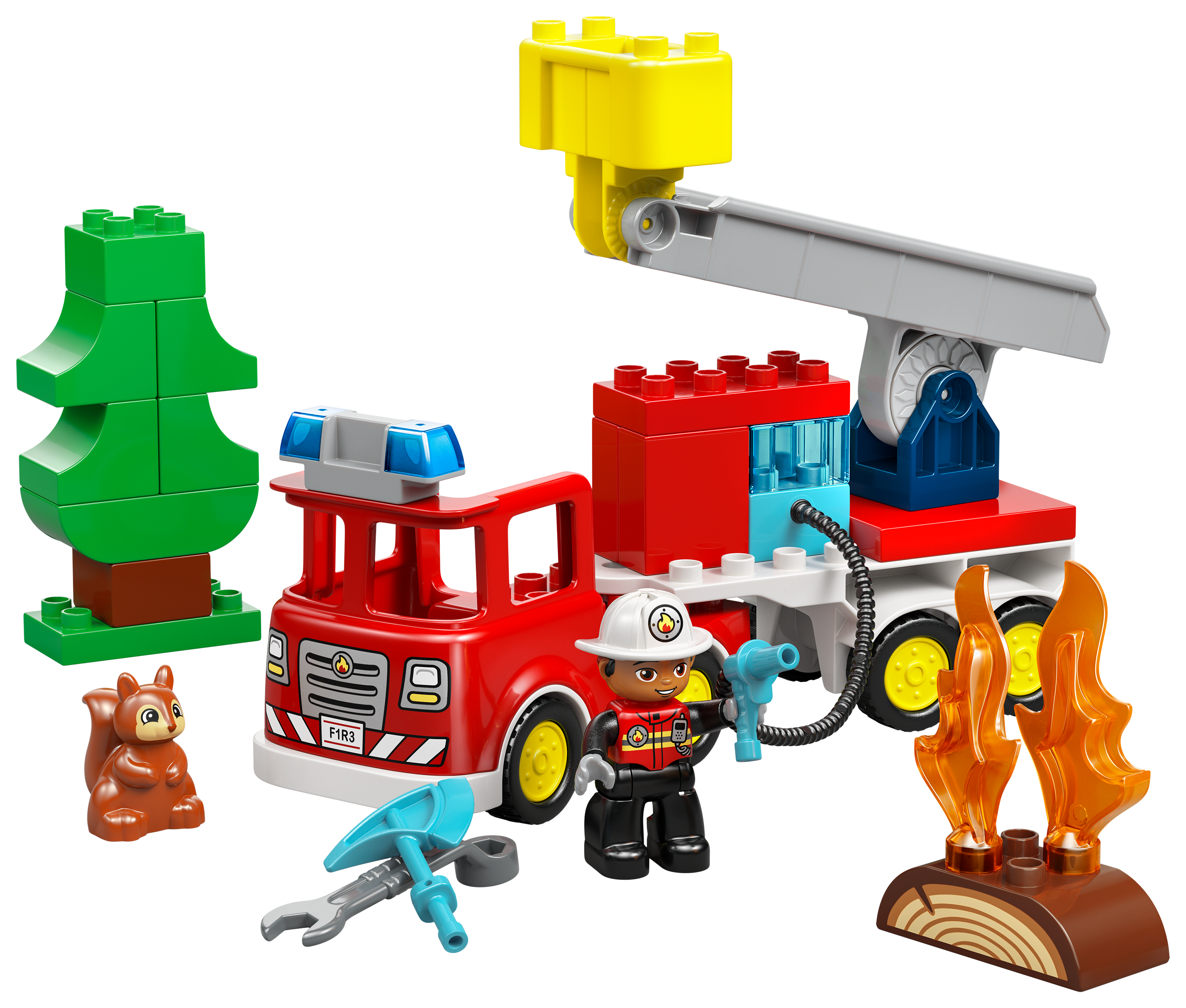 Image of LEGO Duplo Fire Truck with Hose and Firefighter Set