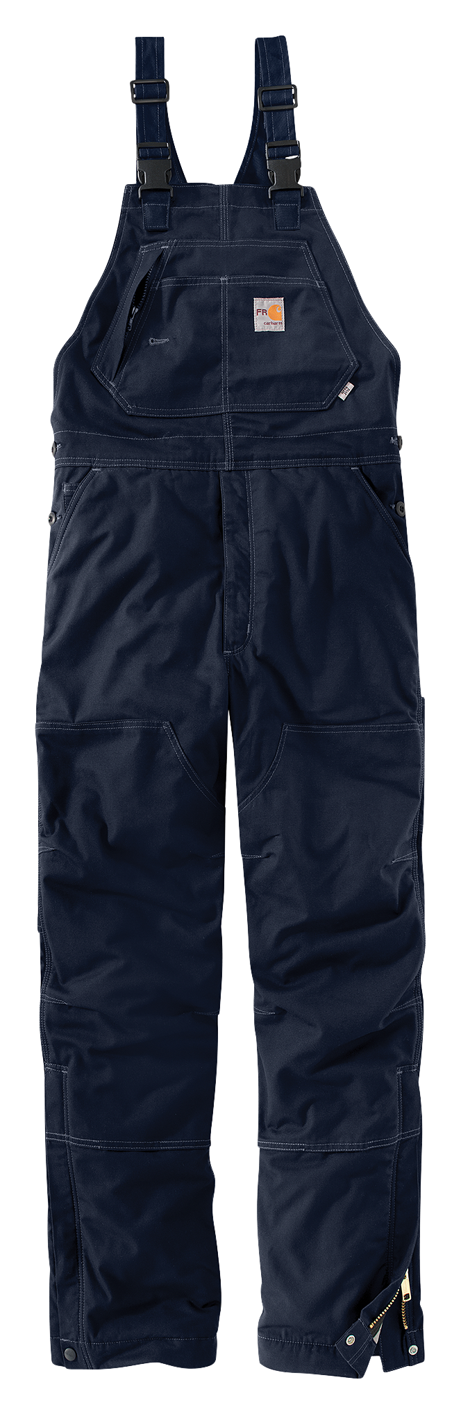 Image of Carhartt Flame-Resistant Quilt-Lined Quick Duck Bib Overalls for Men - Dark Navy - 42x28