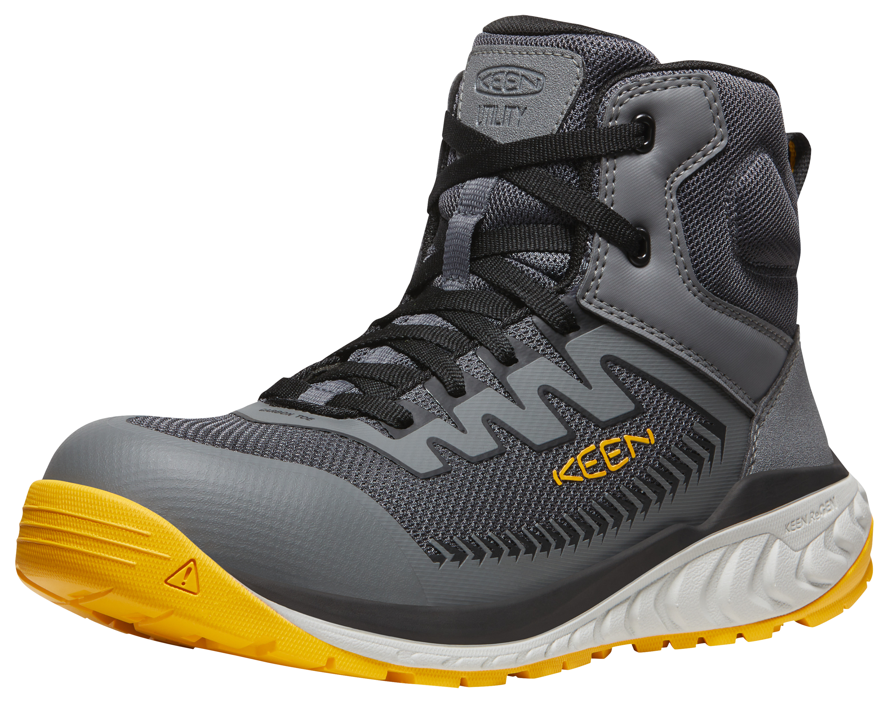 Image of KEEN Utility Arvada Mid Carbon Toe Work Boots for Men - Steel Grey/KEEN Yellow