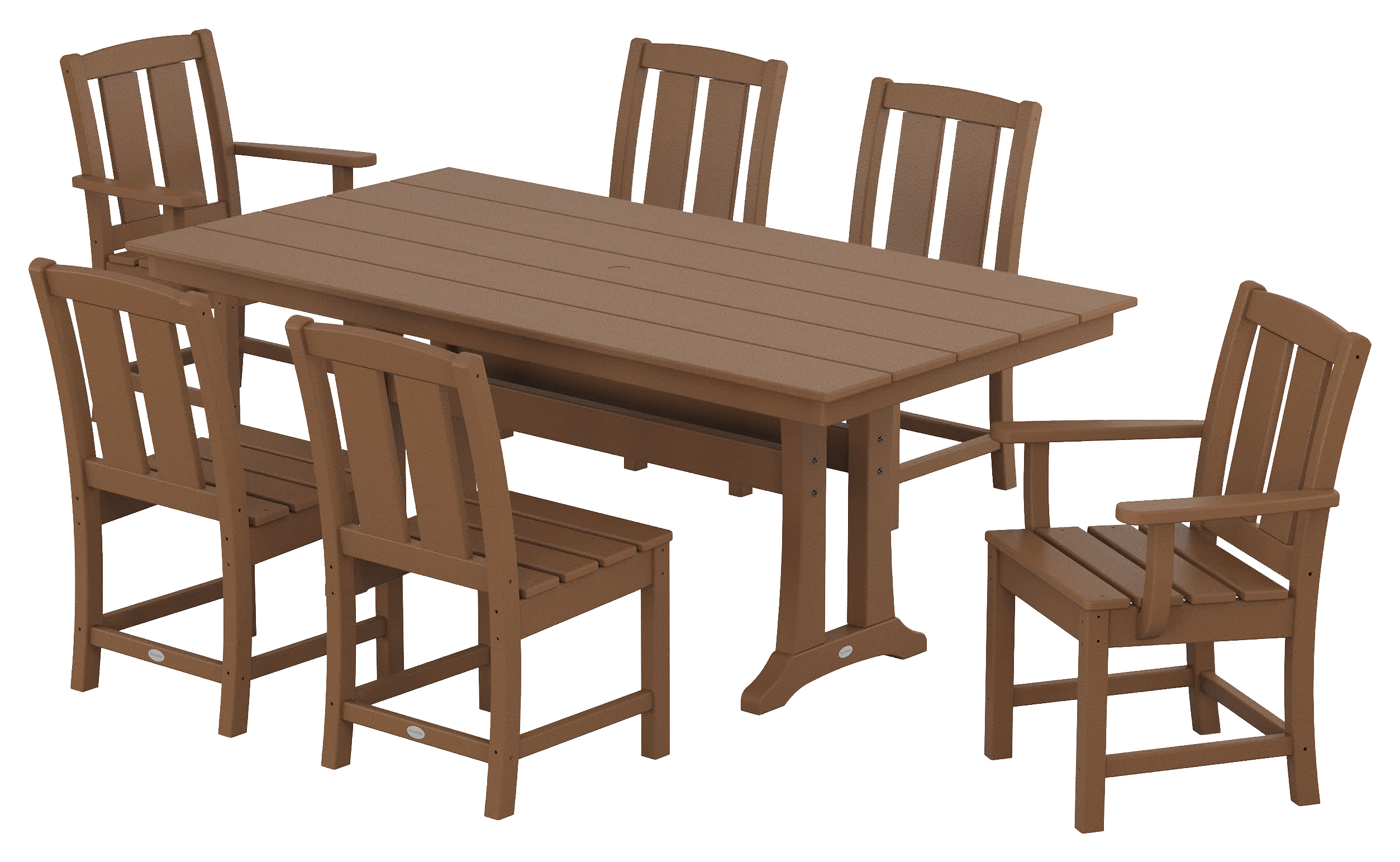 Image of POLYWOOD Mission 7-Piece Farmhouse Dining Set with Trestle Legs - Teak