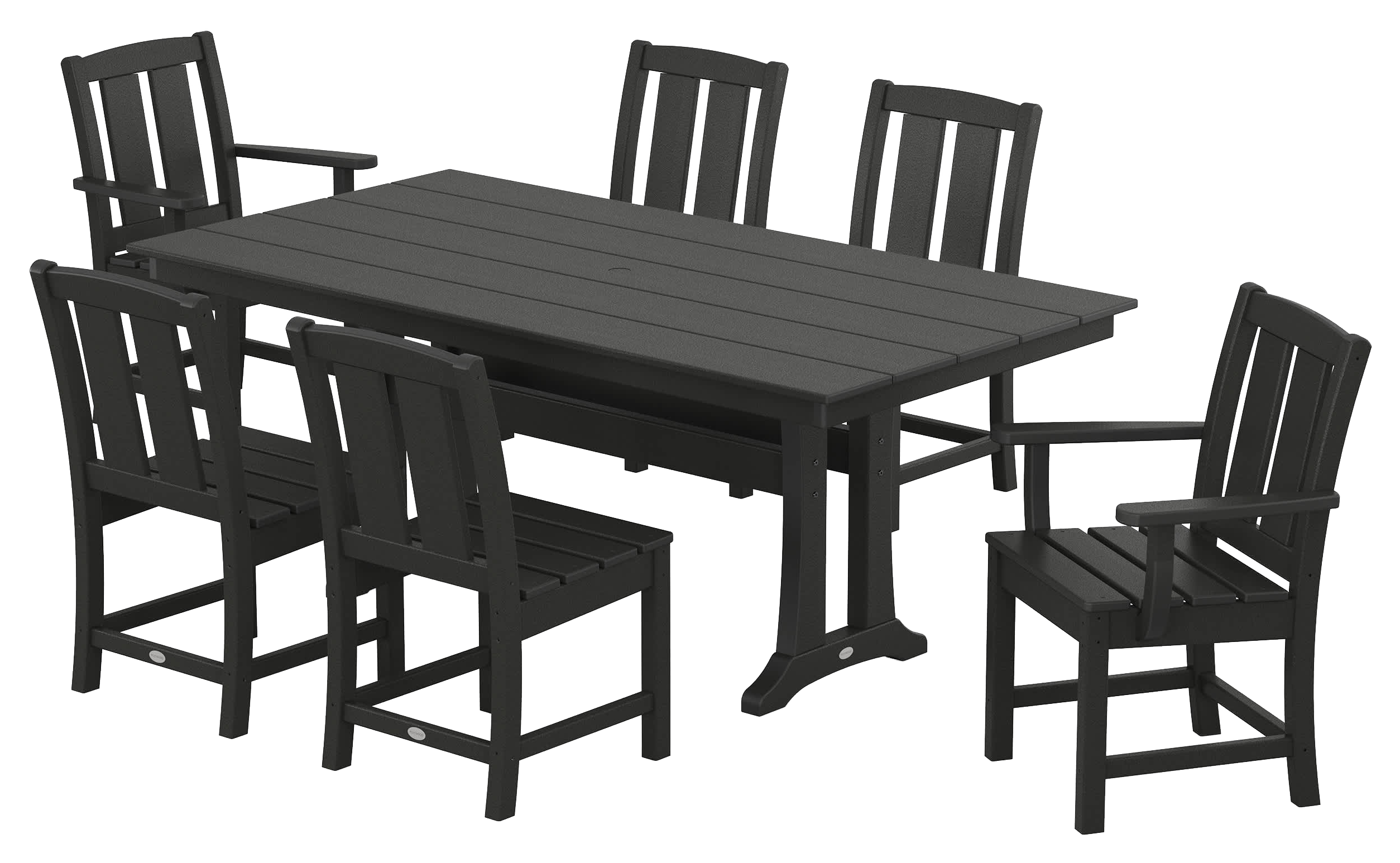 Image of POLYWOOD Mission 7-Piece Farmhouse Dining Set with Trestle Legs - Black