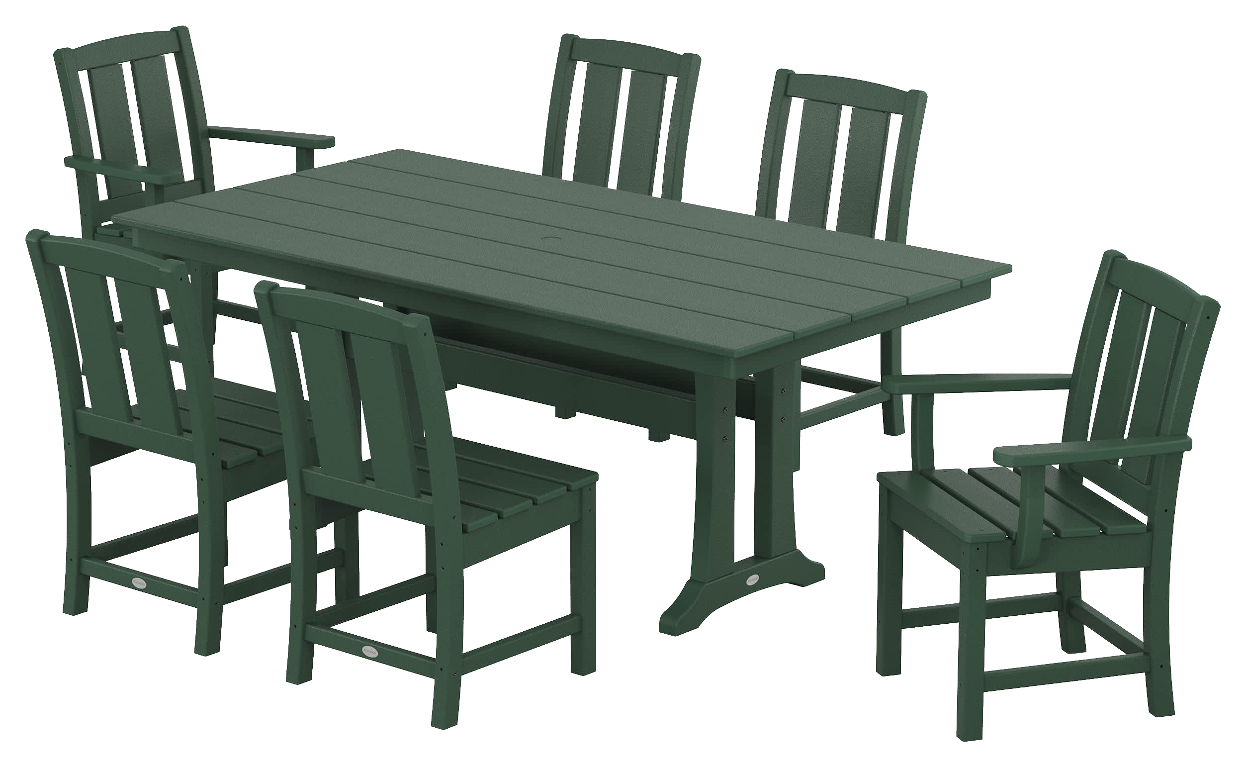 Image of POLYWOOD Mission 7-Piece Farmhouse Dining Set with Trestle Legs - Green
