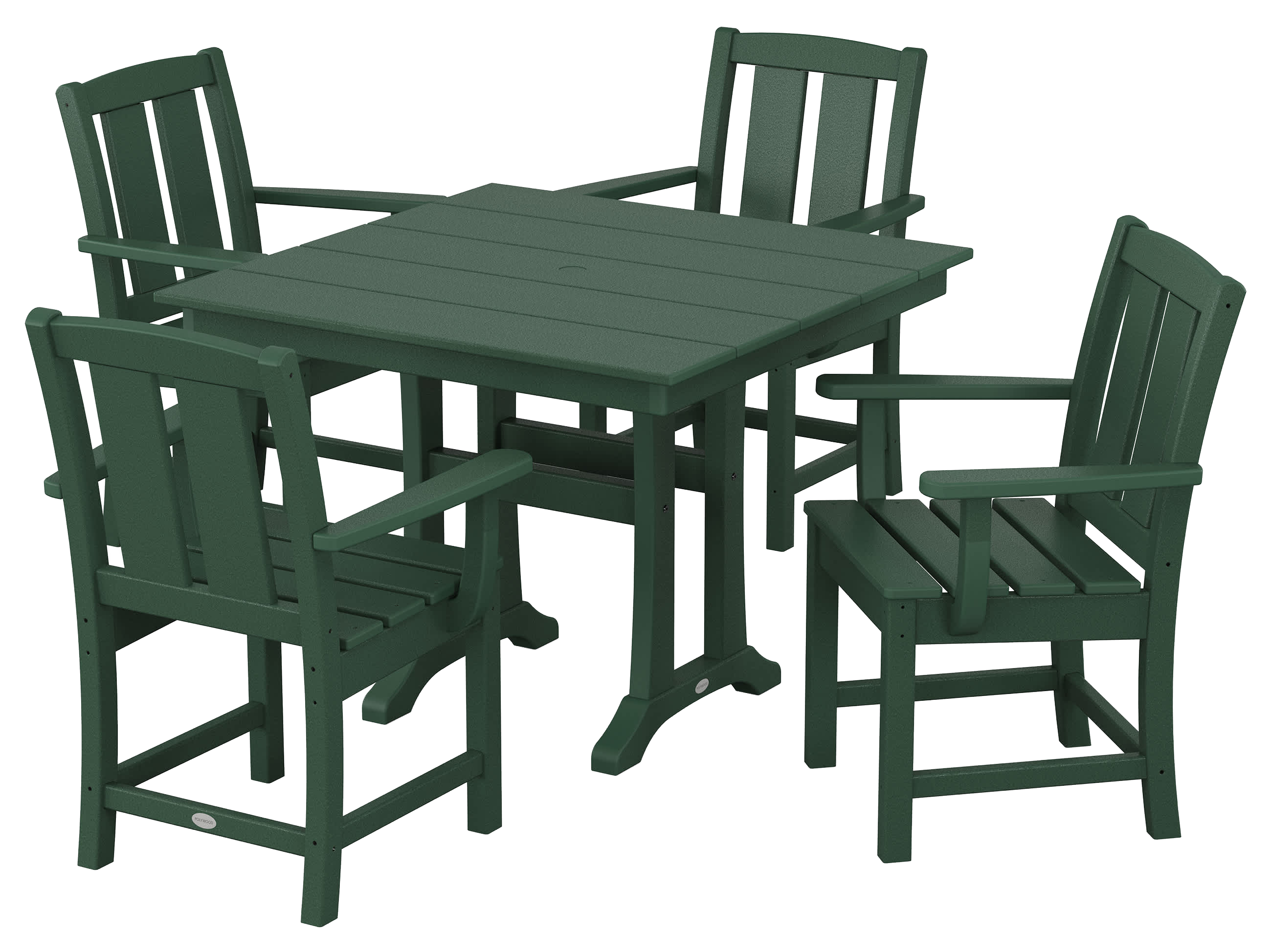 Image of POLYWOOD Mission 5-Piece Farmhouse Dining Set with Trestle Legs - Green