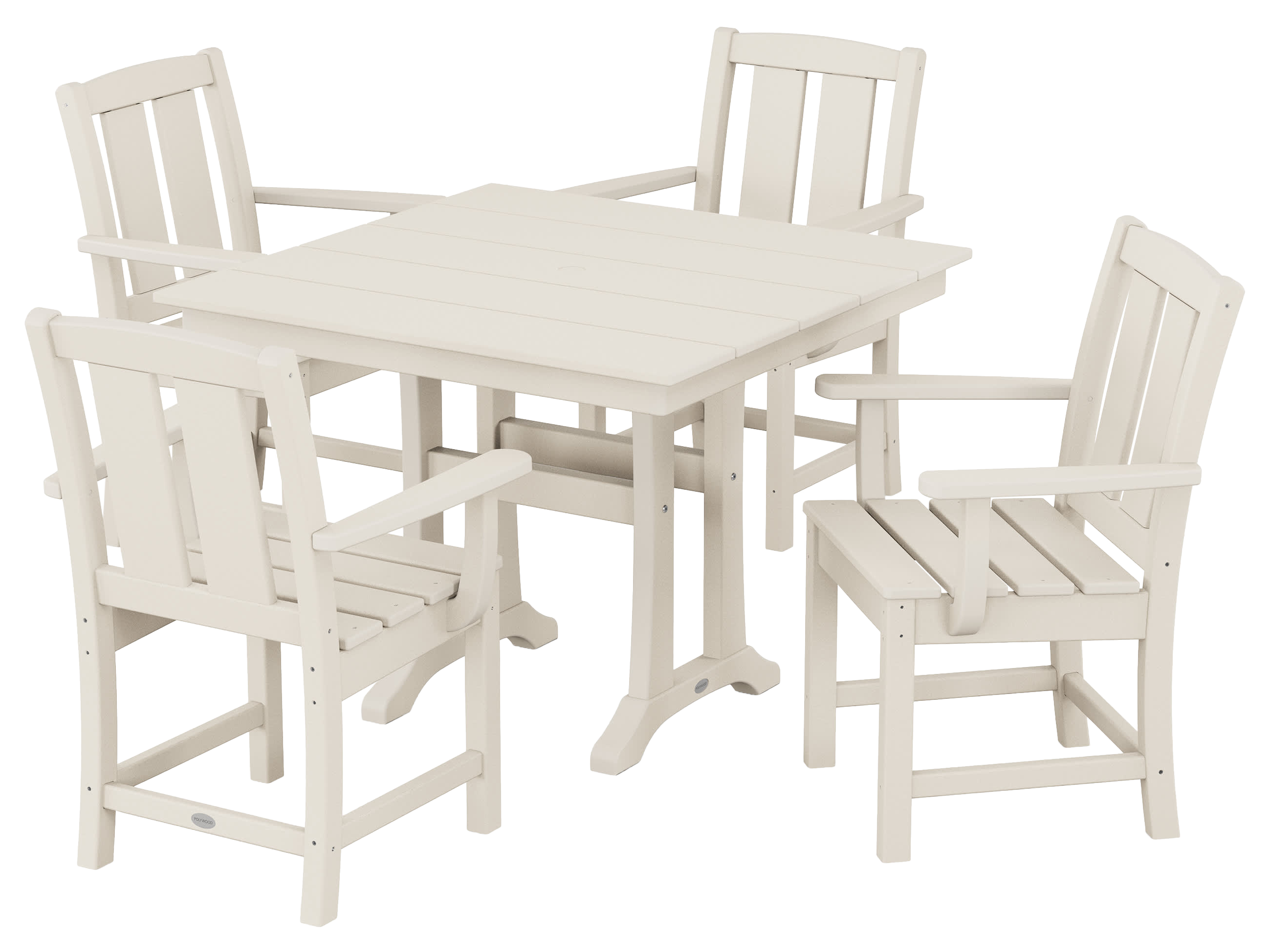 Image of POLYWOOD Mission 5-Piece Farmhouse Dining Set with Trestle Legs - Sand