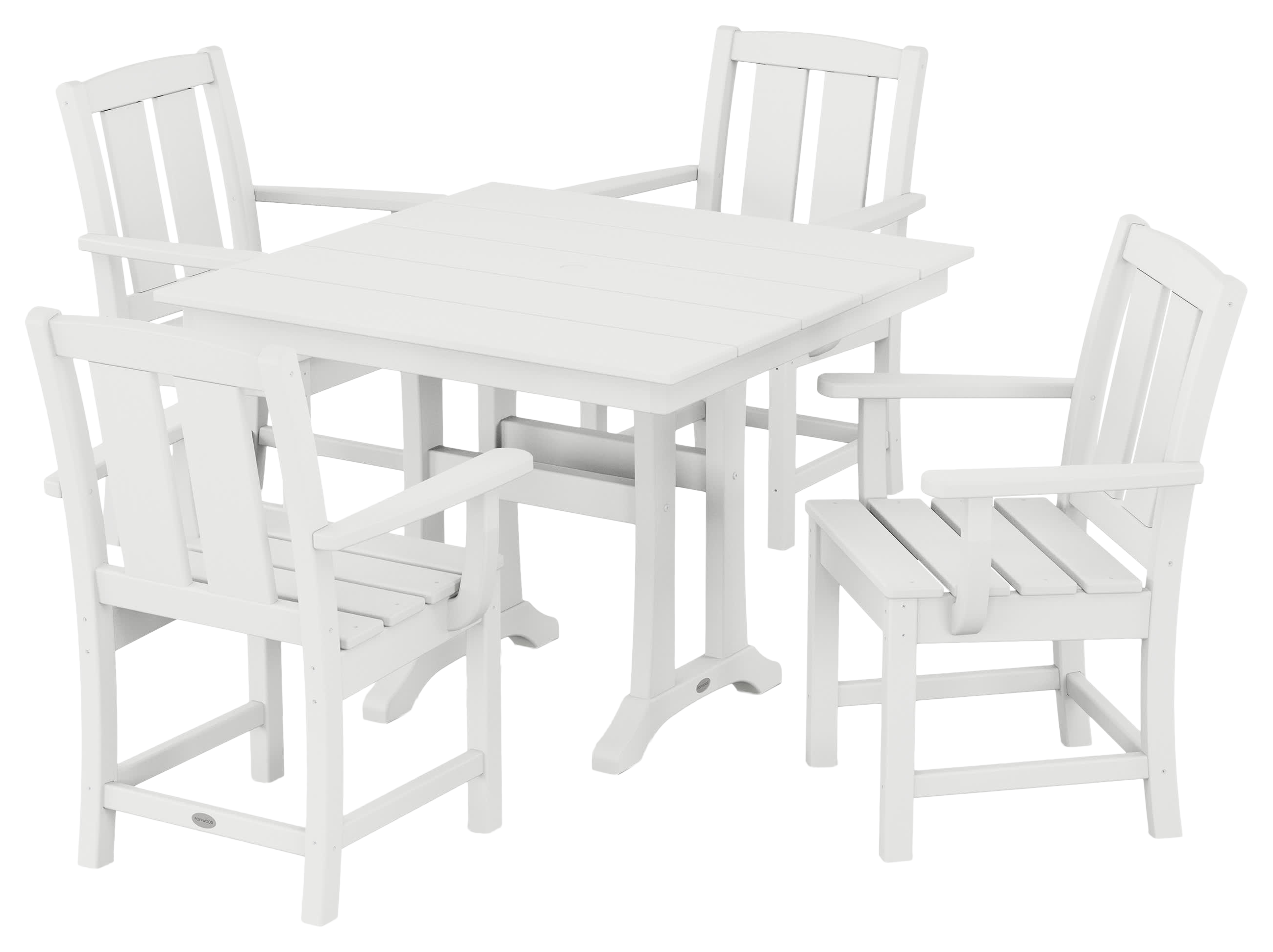 Image of POLYWOOD Mission 5-Piece Farmhouse Dining Set with Trestle Legs - White