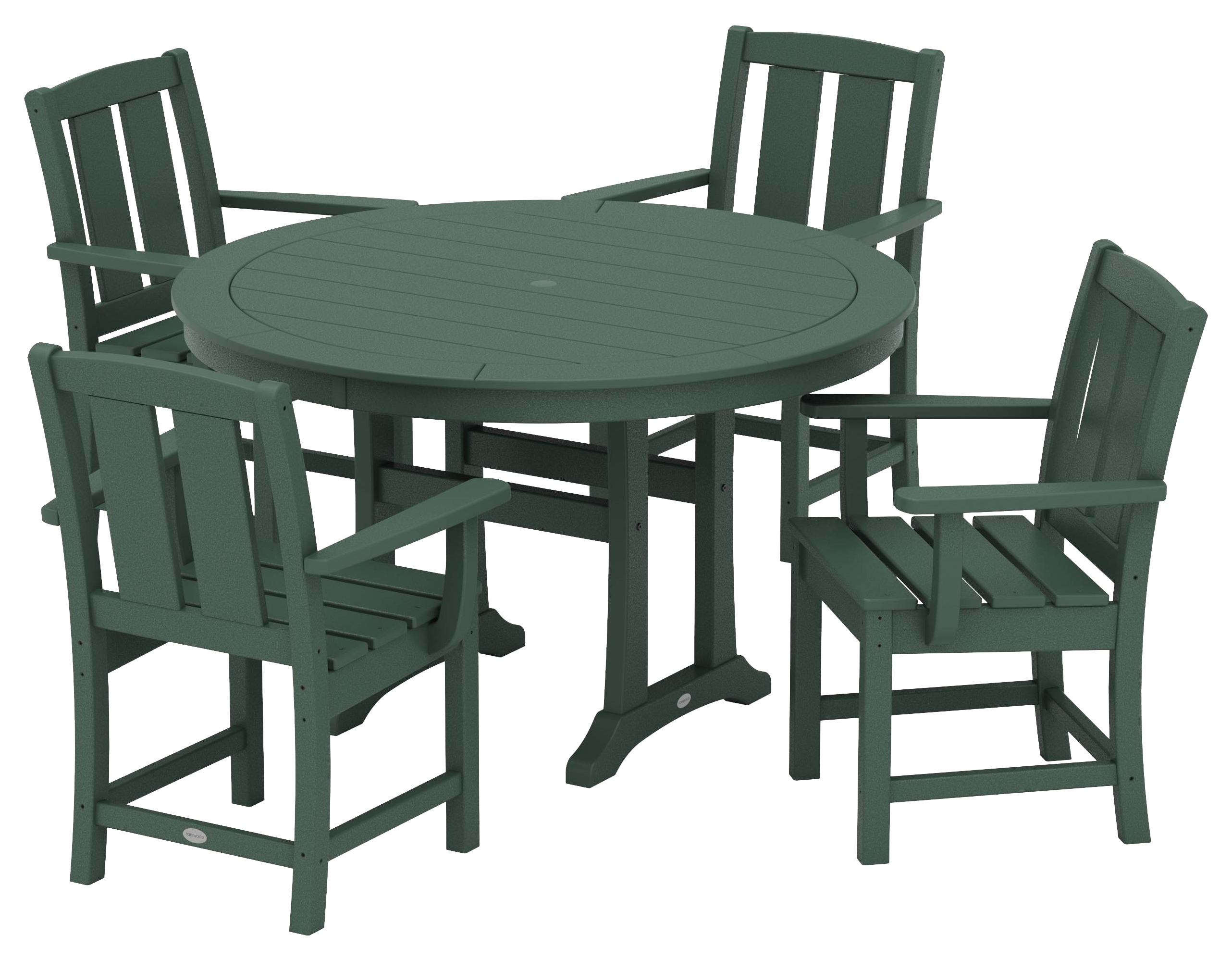 Image of POLYWOOD Mission 5-Piece Round Dining Set with Trestle Legs - Green