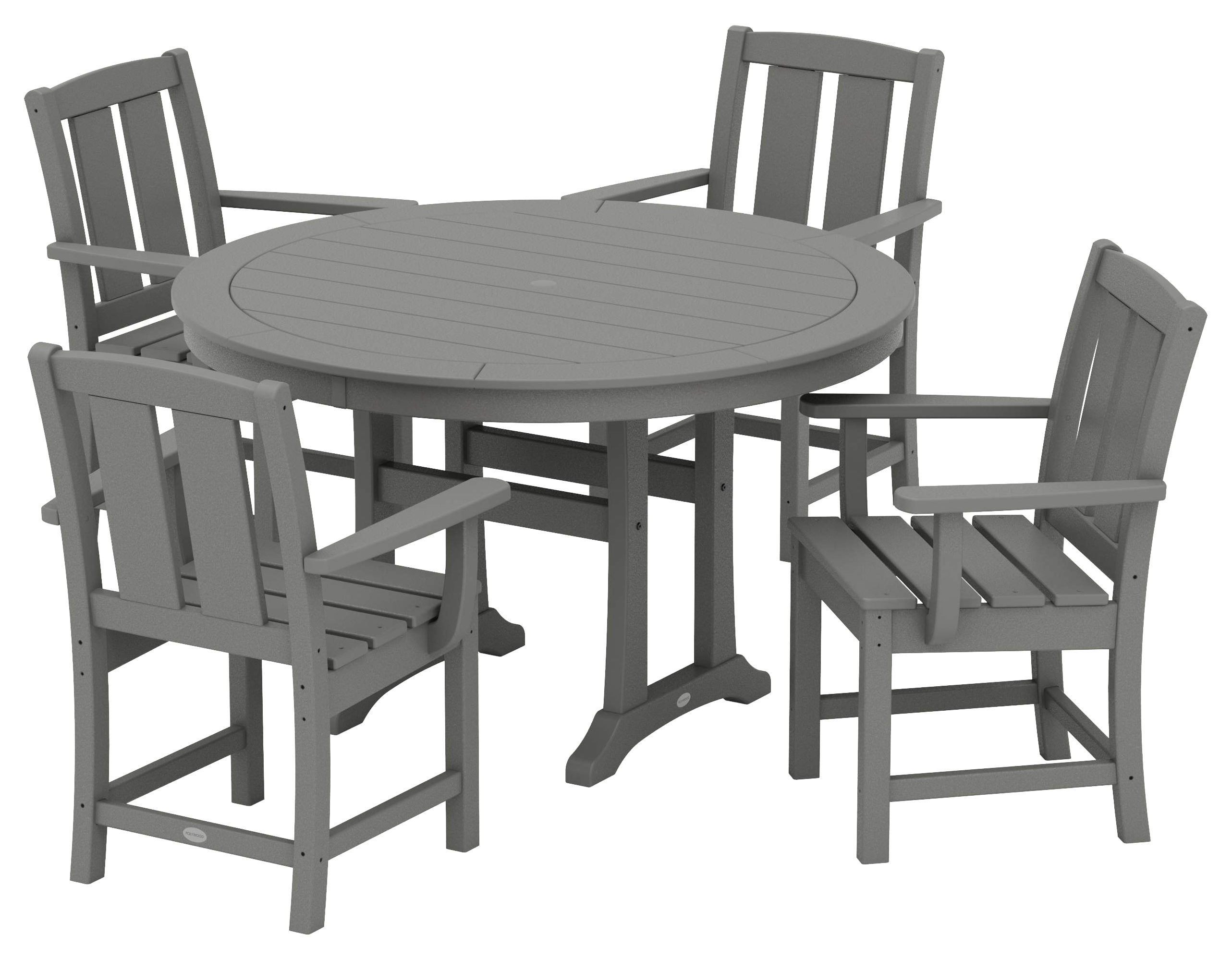 Image of POLYWOOD Mission 5-Piece Round Dining Set with Trestle Legs - SLate Grey