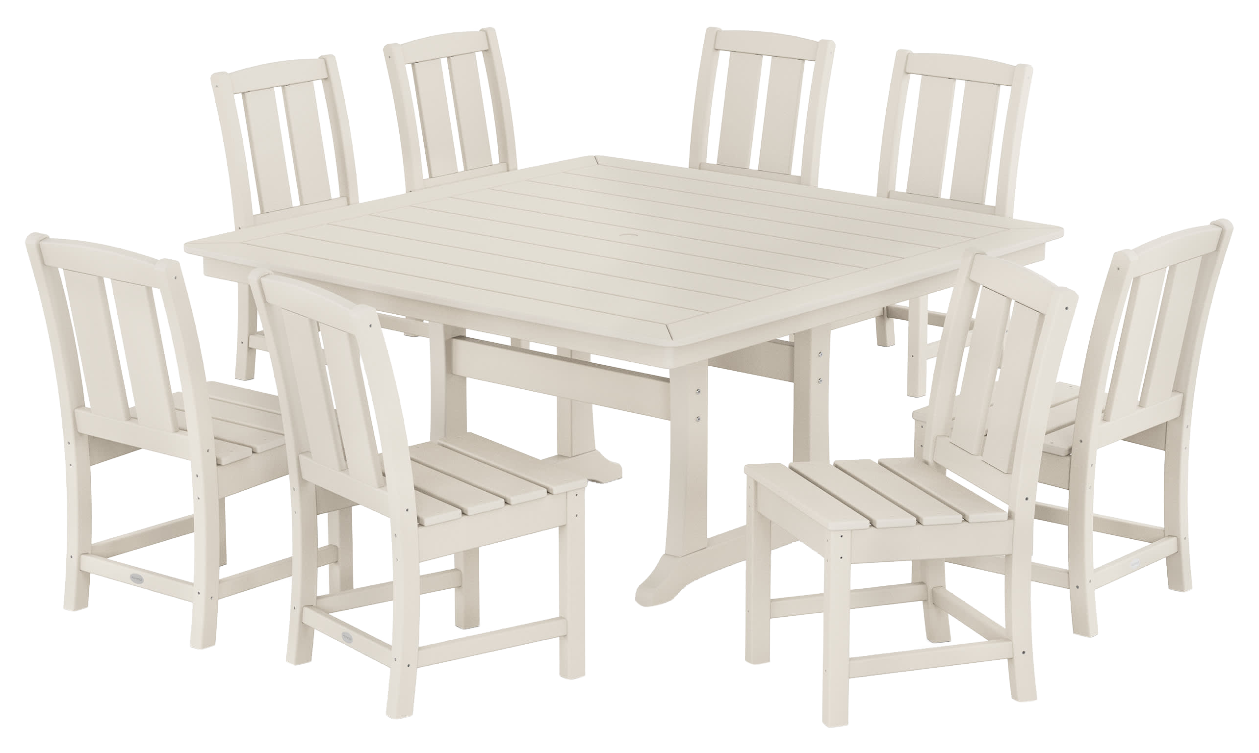 Image of POLYWOOD Mission Side Chair 9-Piece Square Dining Set with Trestle Legs - Sand