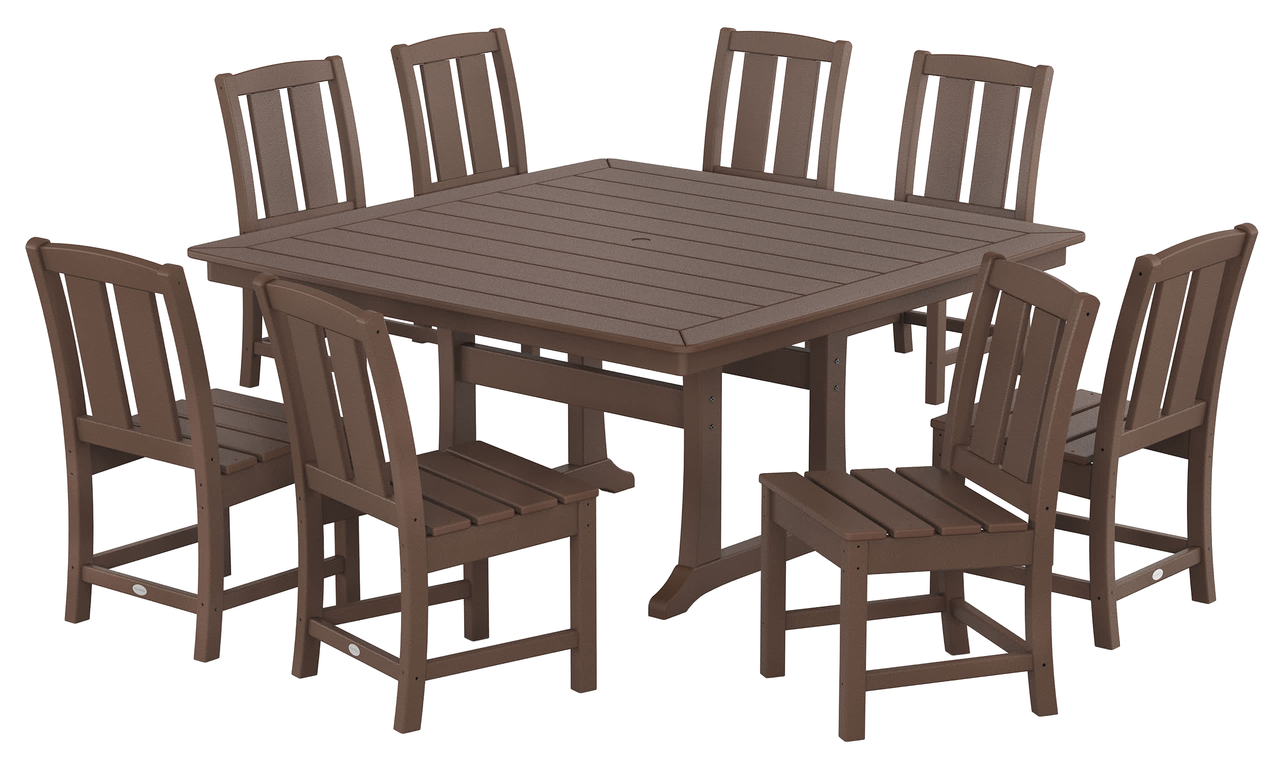 Image of POLYWOOD Mission Side Chair 9-Piece Square Dining Set with Trestle Legs - Mahogany