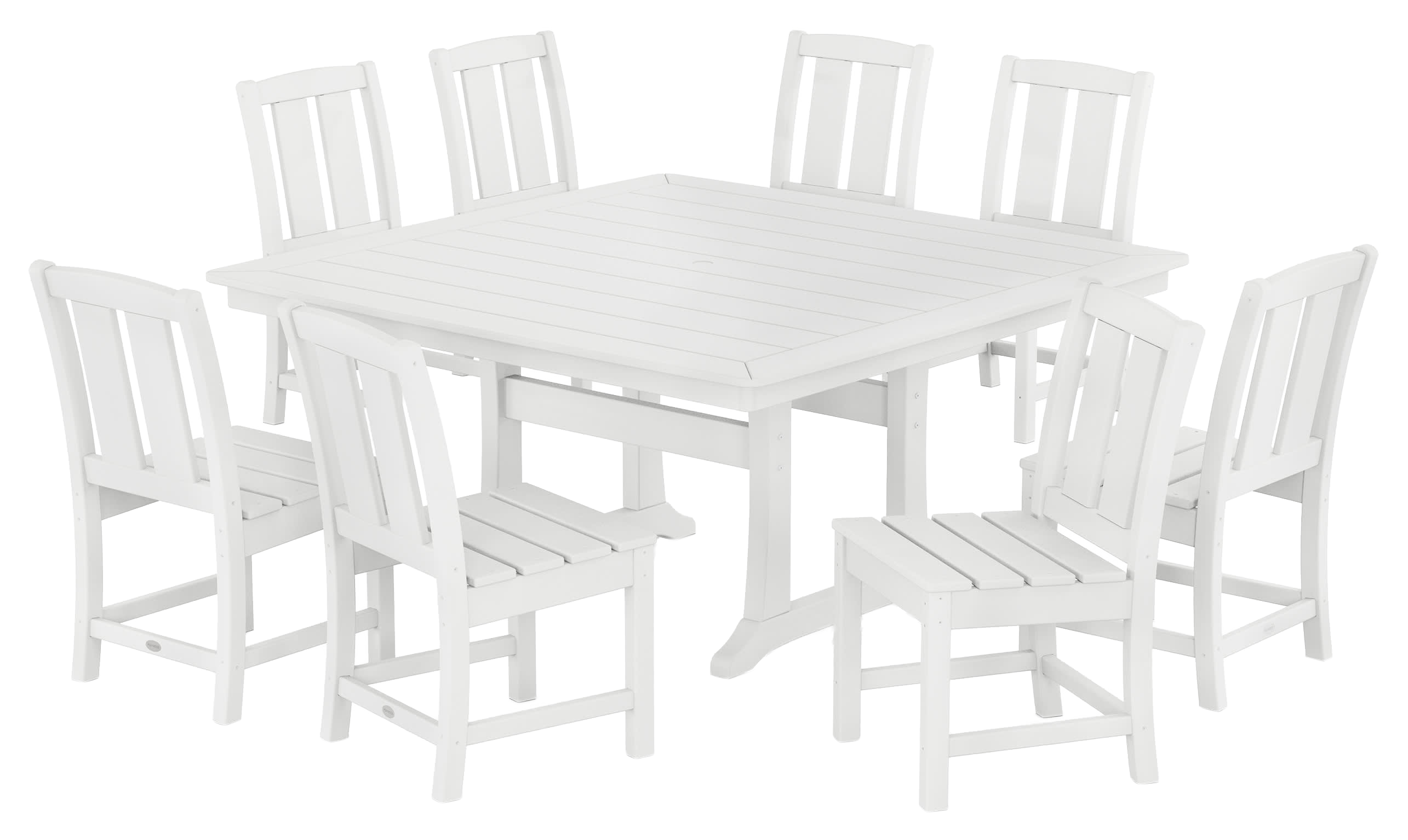 Image of POLYWOOD Mission Side Chair 9-Piece Square Dining Set with Trestle Legs - White