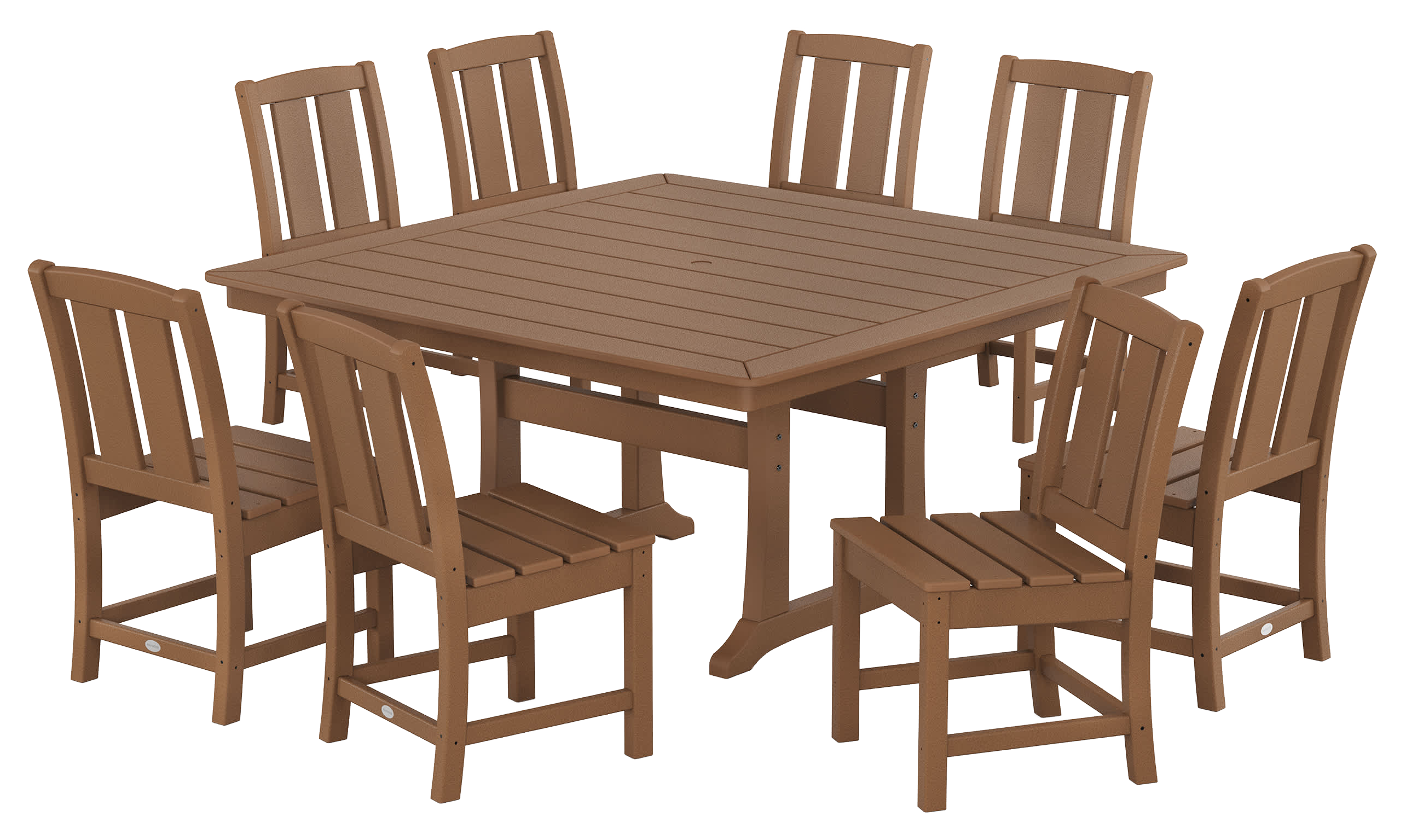 Image of POLYWOOD Mission Side Chair 9-Piece Square Dining Set with Trestle Legs - Teak