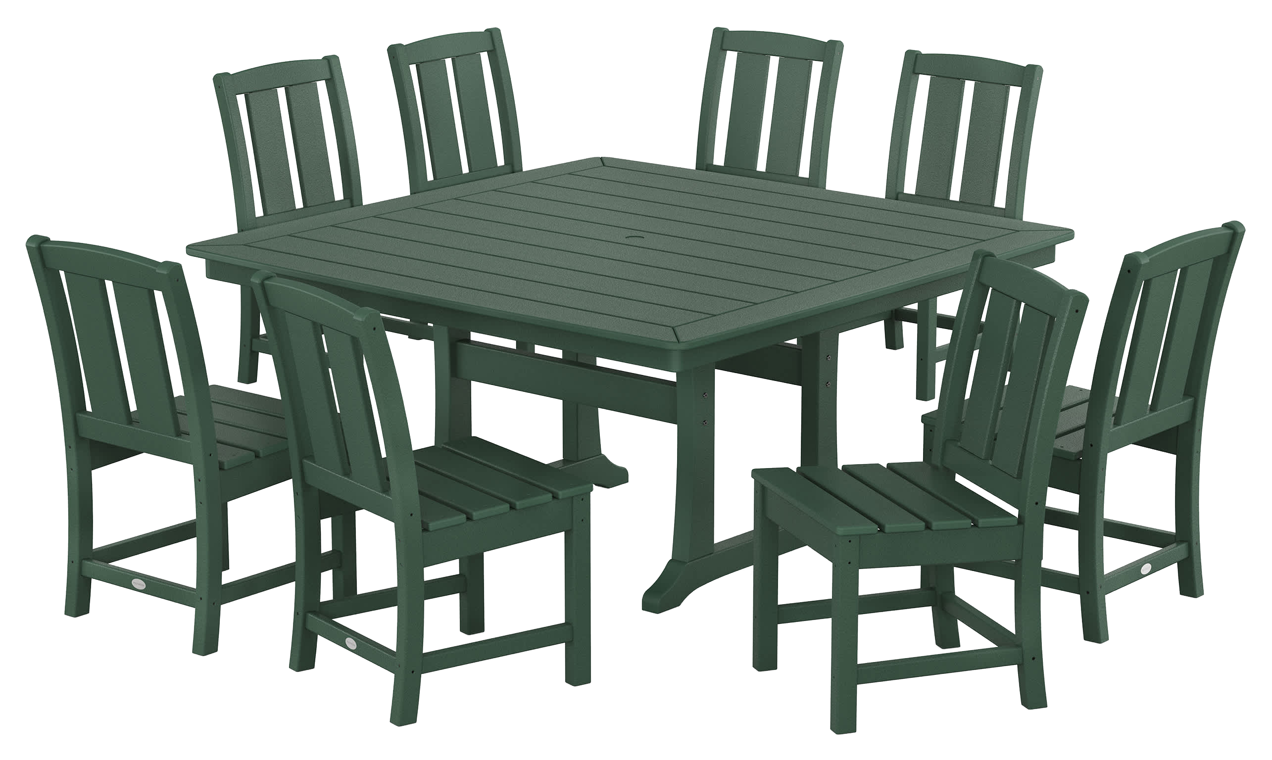Image of POLYWOOD Mission Side Chair 9-Piece Square Dining Set with Trestle Legs - Green