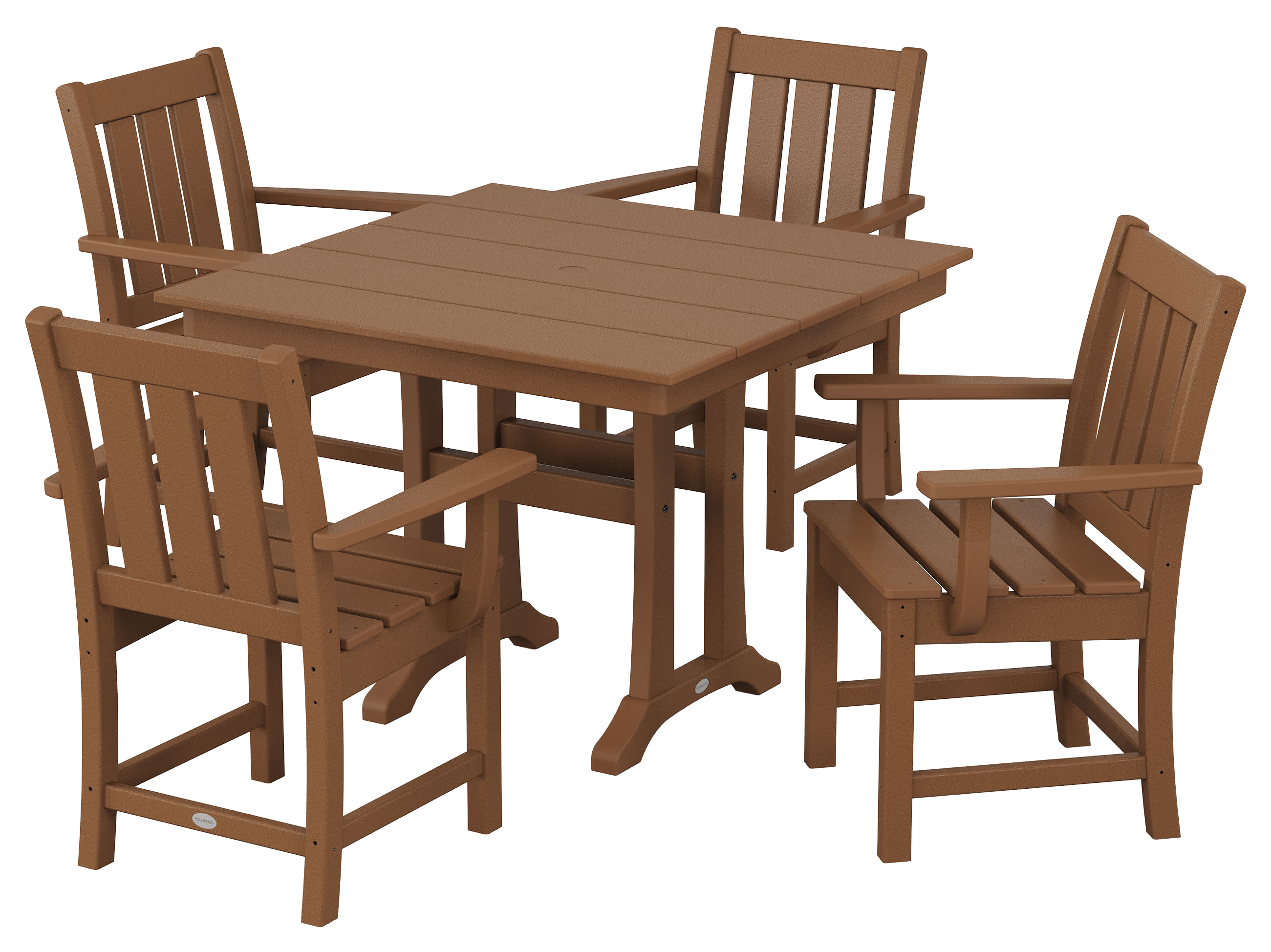 Image of POLYWOOD Oxford 5-Piece Farmhouse Dining Set with Trestle Legs - Teak