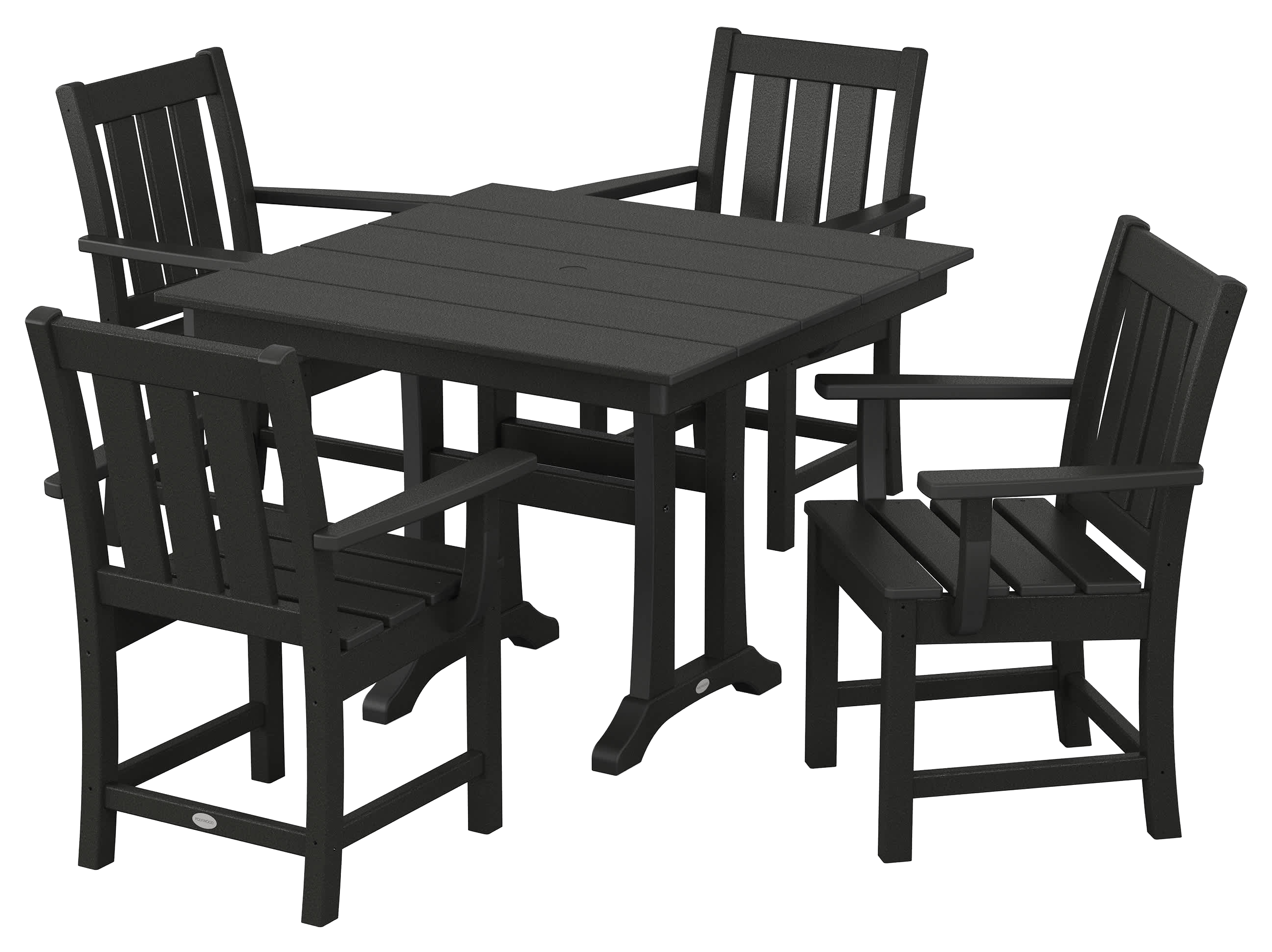 Image of POLYWOOD Oxford 5-Piece Farmhouse Dining Set with Trestle Legs - Black