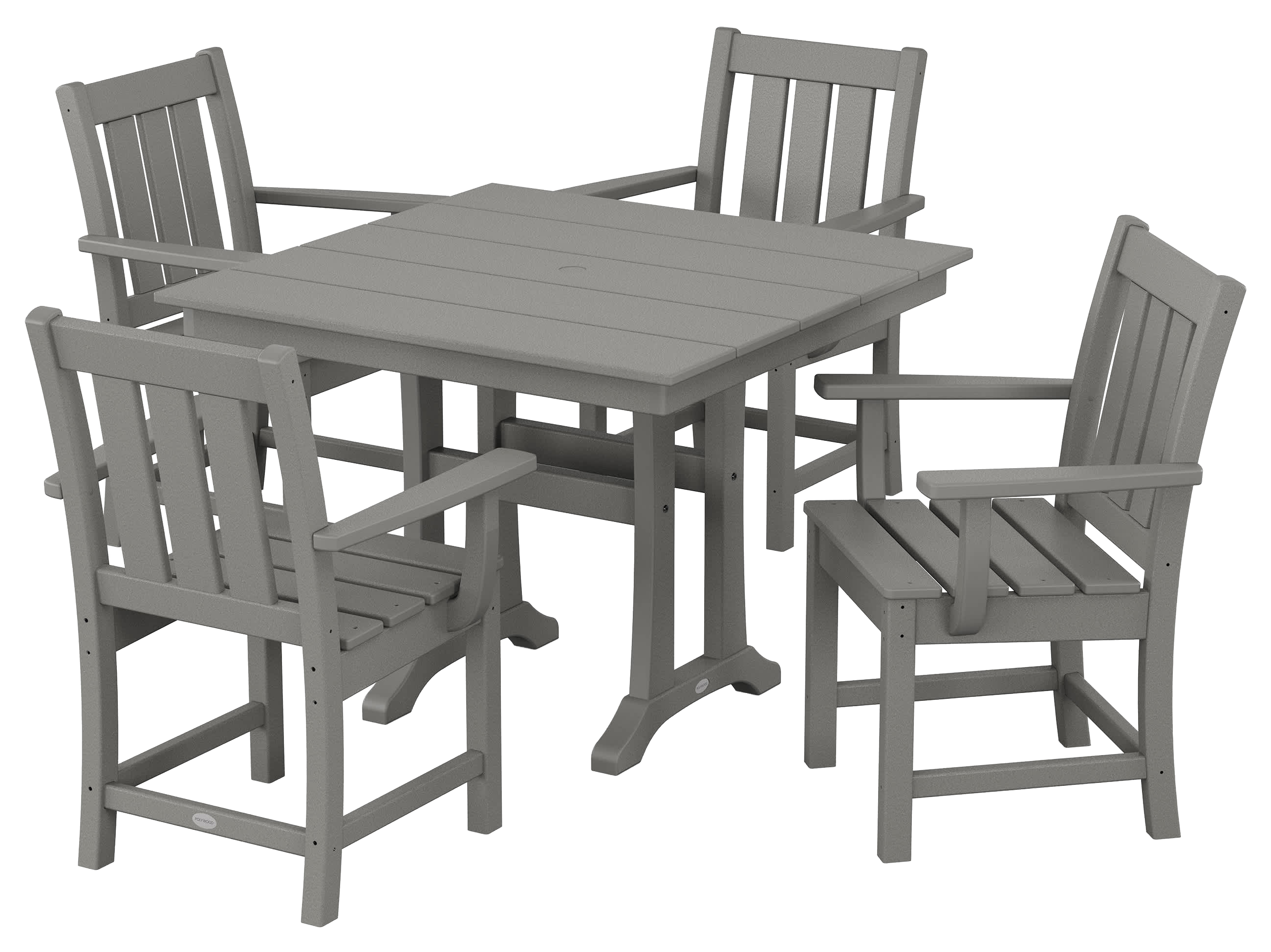 Image of POLYWOOD Oxford 5-Piece Farmhouse Dining Set with Trestle Legs - Slate Grey