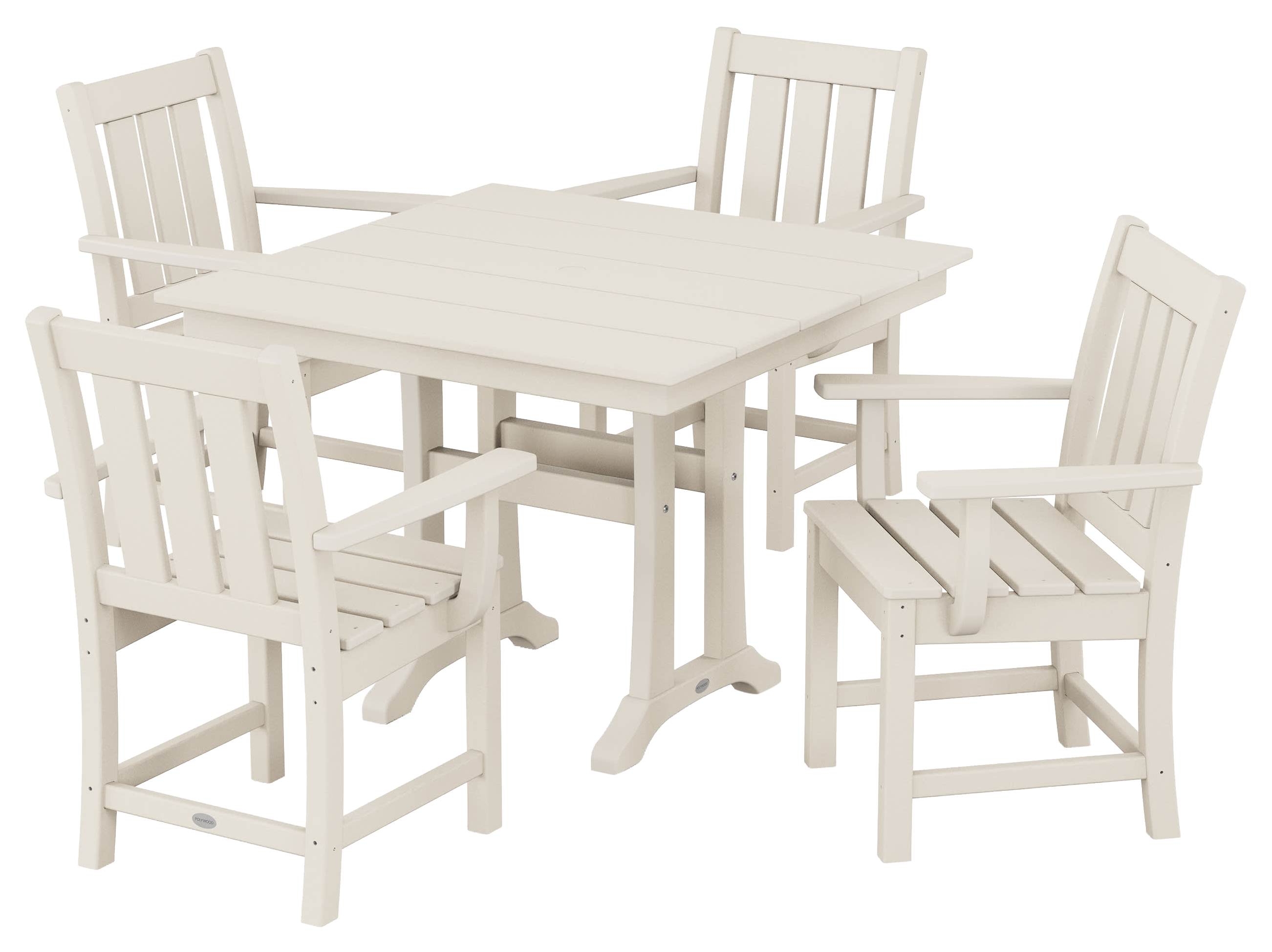 Image of POLYWOOD Oxford 5-Piece Farmhouse Dining Set with Trestle Legs - Sand
