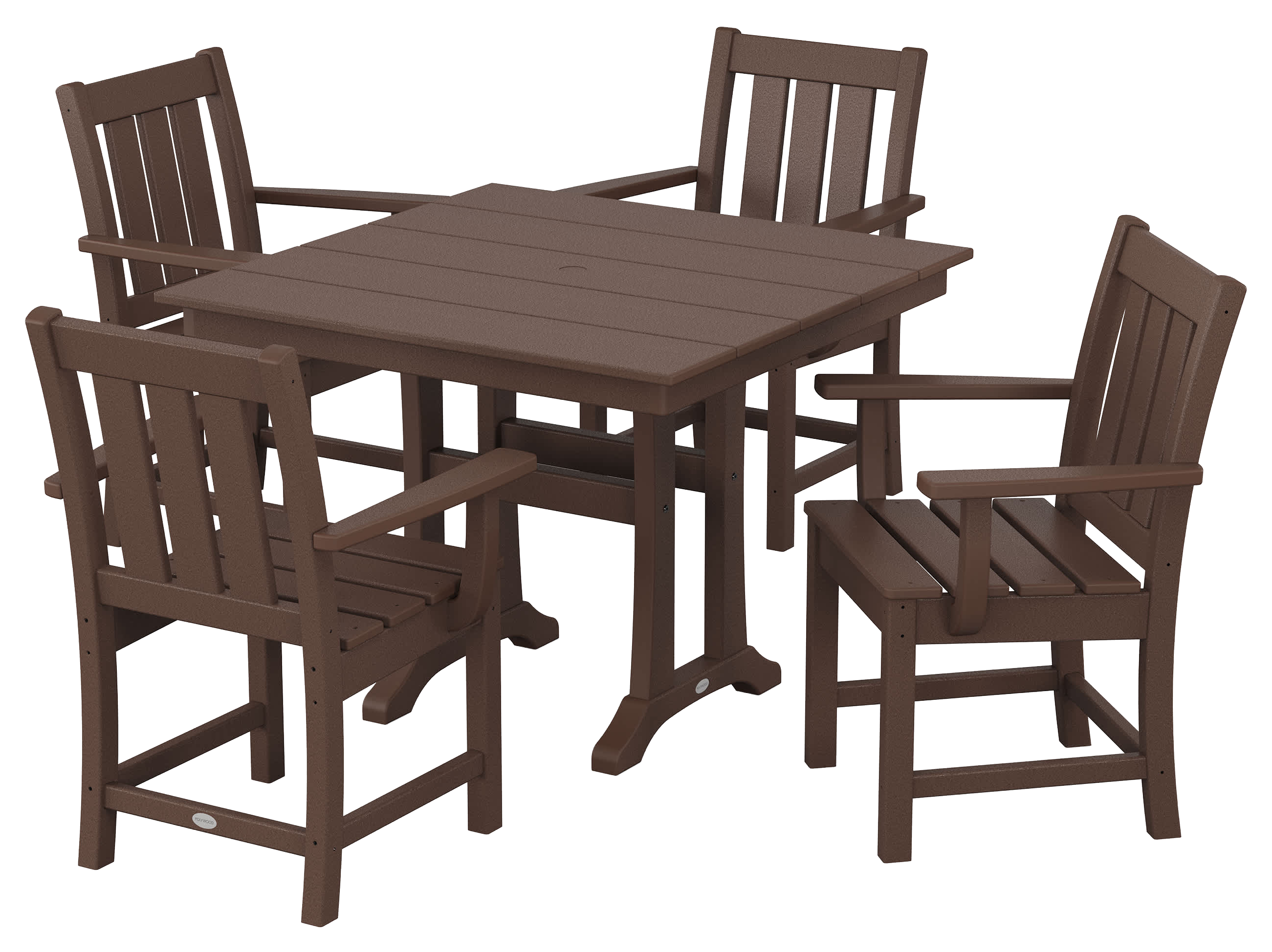 Image of POLYWOOD Oxford 5-Piece Farmhouse Dining Set with Trestle Legs - Mahogany