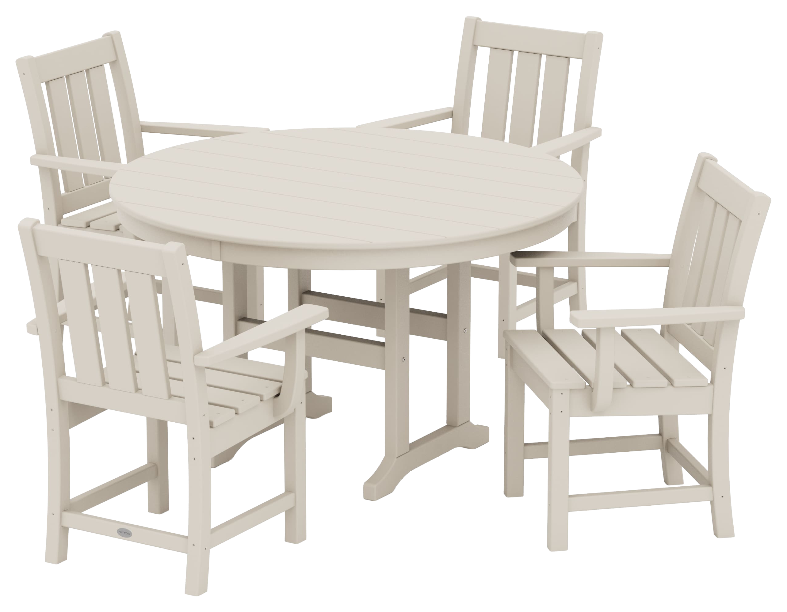 Image of POLYWOOD Oxford 5-Piece Round Farmhouse Dining Set - Sand