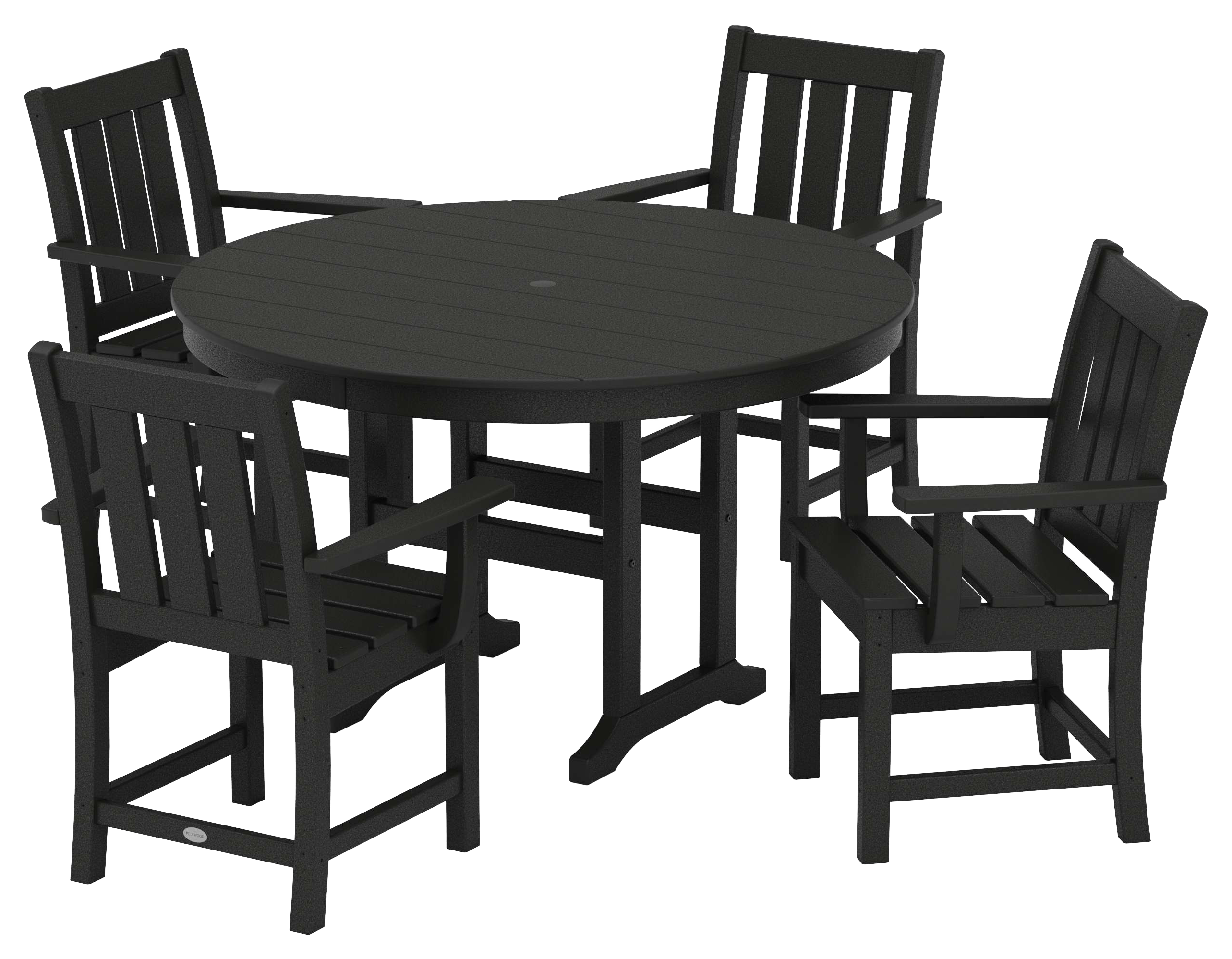 Image of POLYWOOD Oxford 5-Piece Round Farmhouse Dining Set - Black