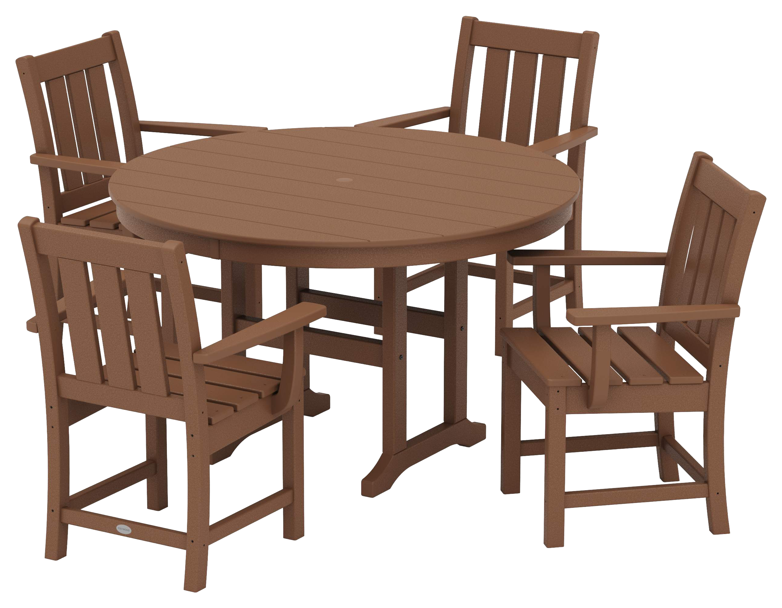 Image of POLYWOOD Oxford 5-Piece Round Farmhouse Dining Set - Teak