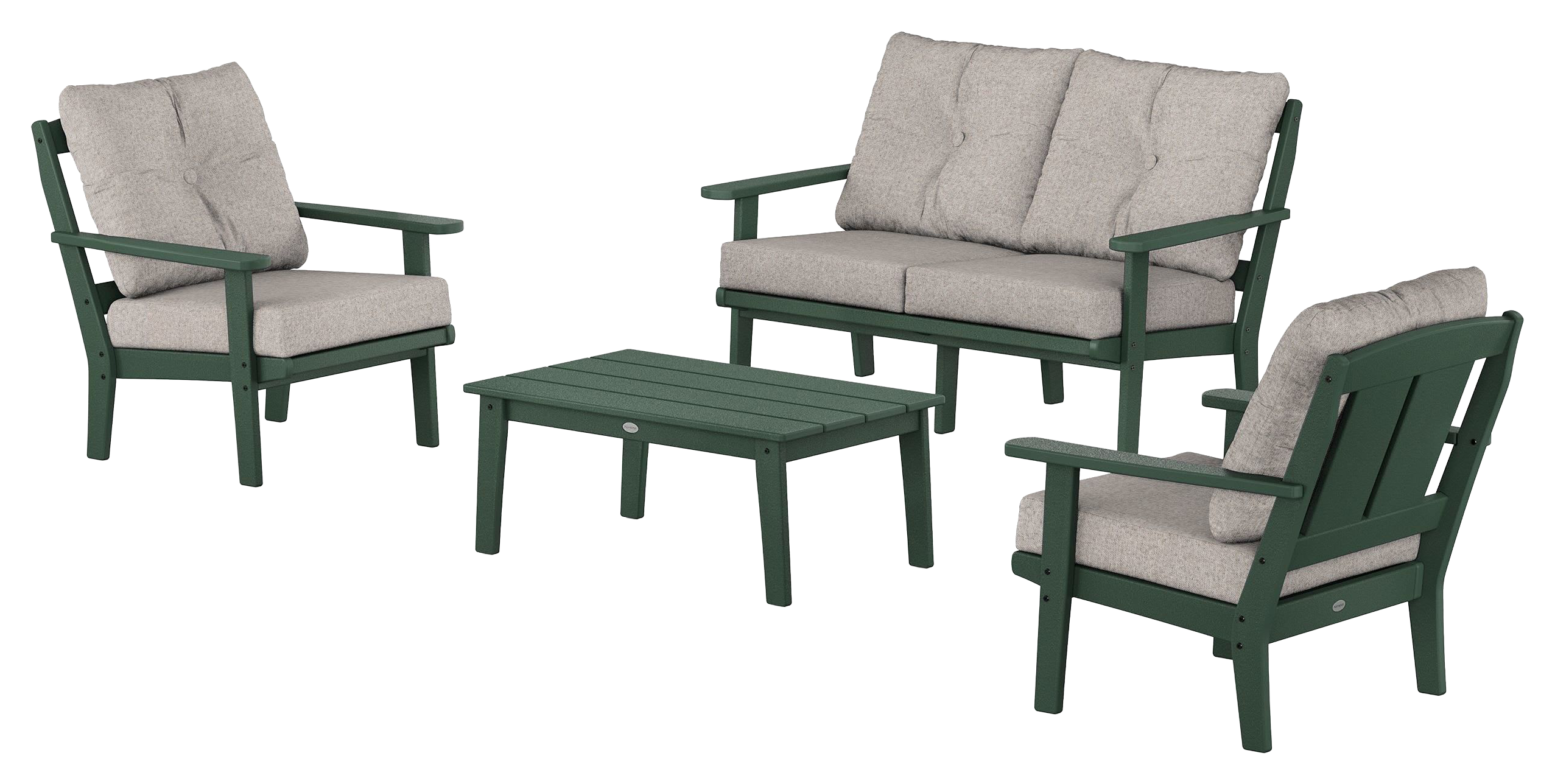 Image of POLYWOOD Mission 4-Piece Deep Seating Set with Loveseat - Green/Weathered Tweed