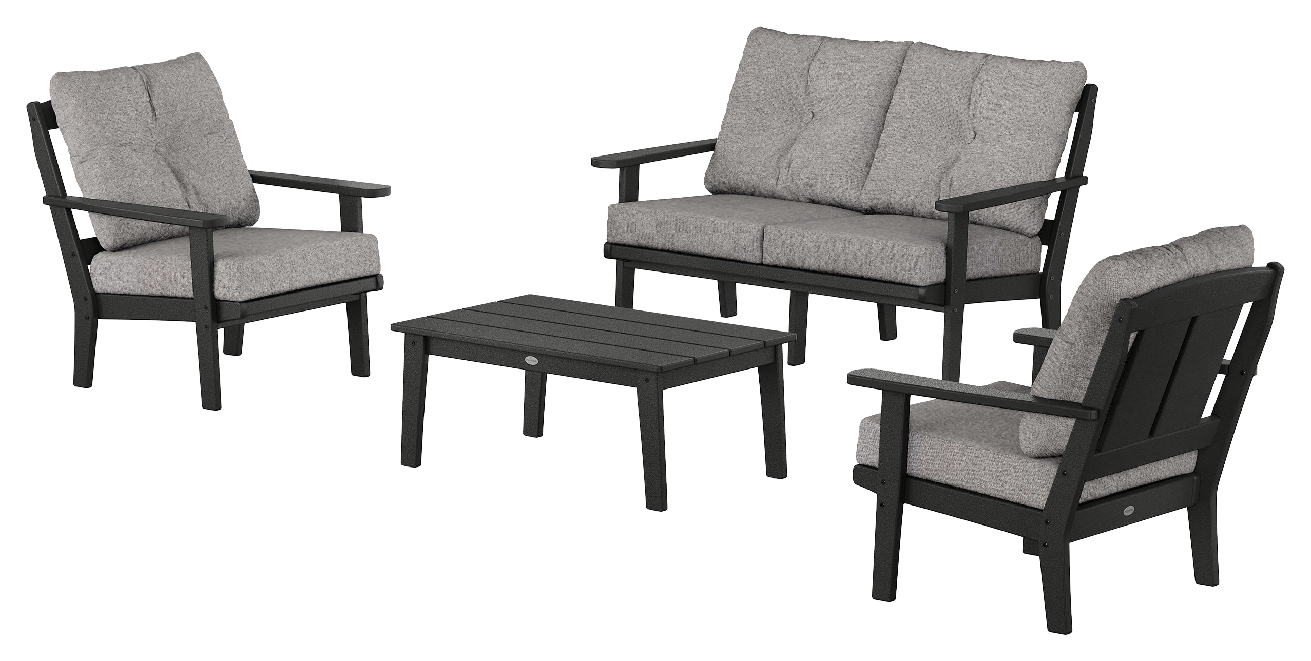 Image of POLYWOOD Mission 4-Piece Deep Seating Set with Loveseat - Black/Grey Mist