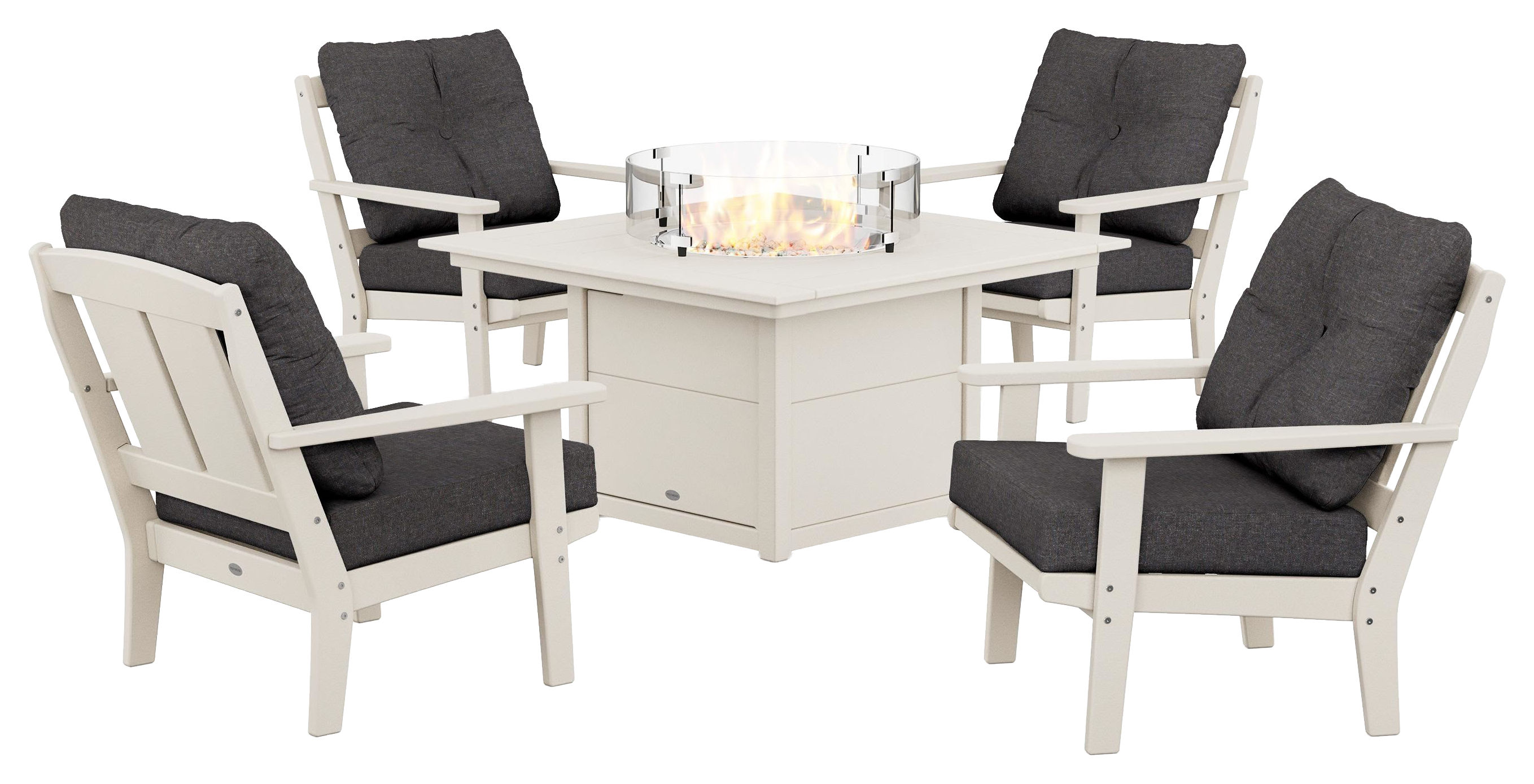 Image of POLYWOOD Mission 5-Piece Deep Seating Set with Fire Pit Table - Sand/Ash Charcoal