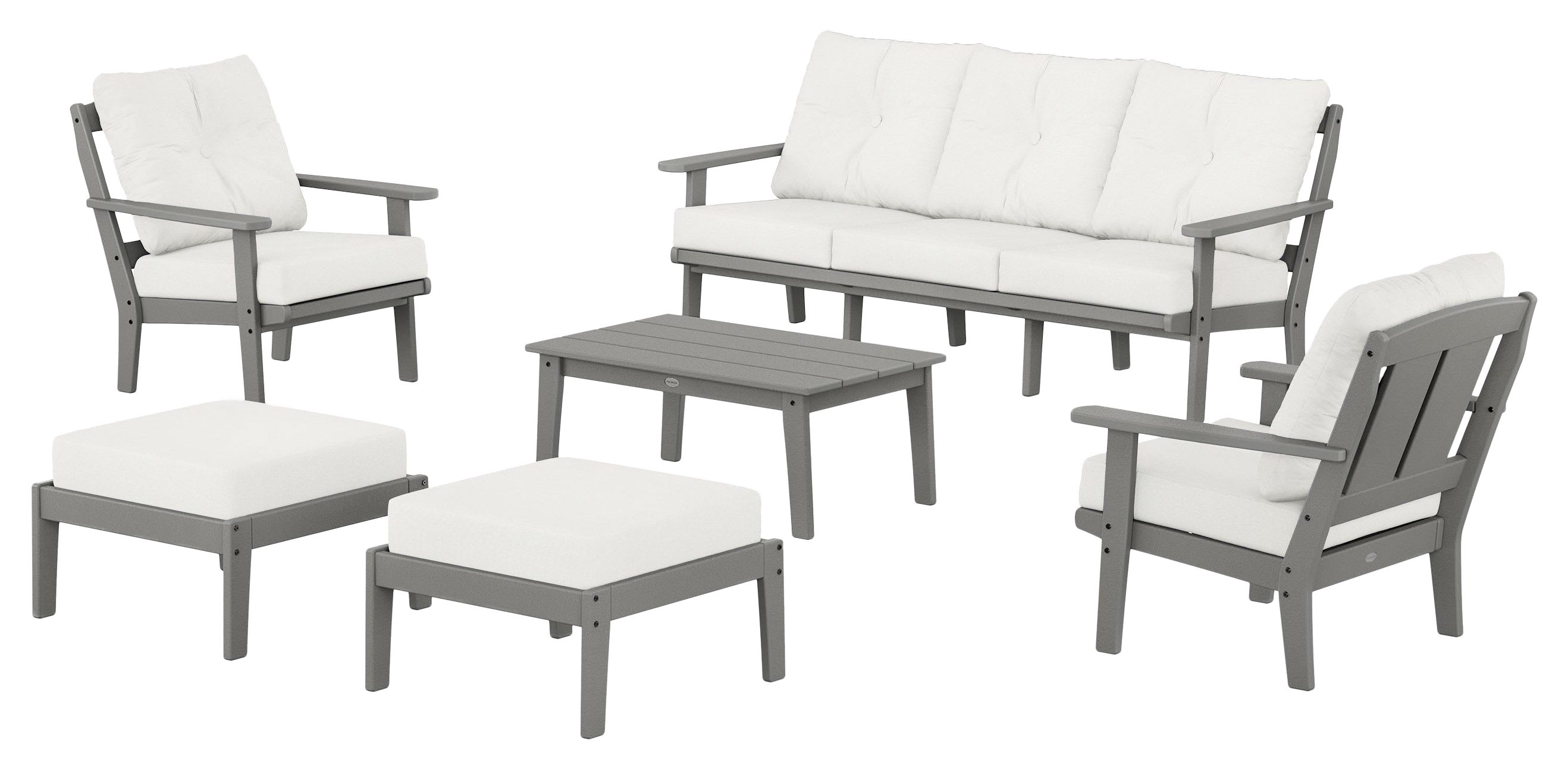 Image of POLYWOOD Mission 6-Piece Lounge Sofa Set - Slate Grey/Natural Linen