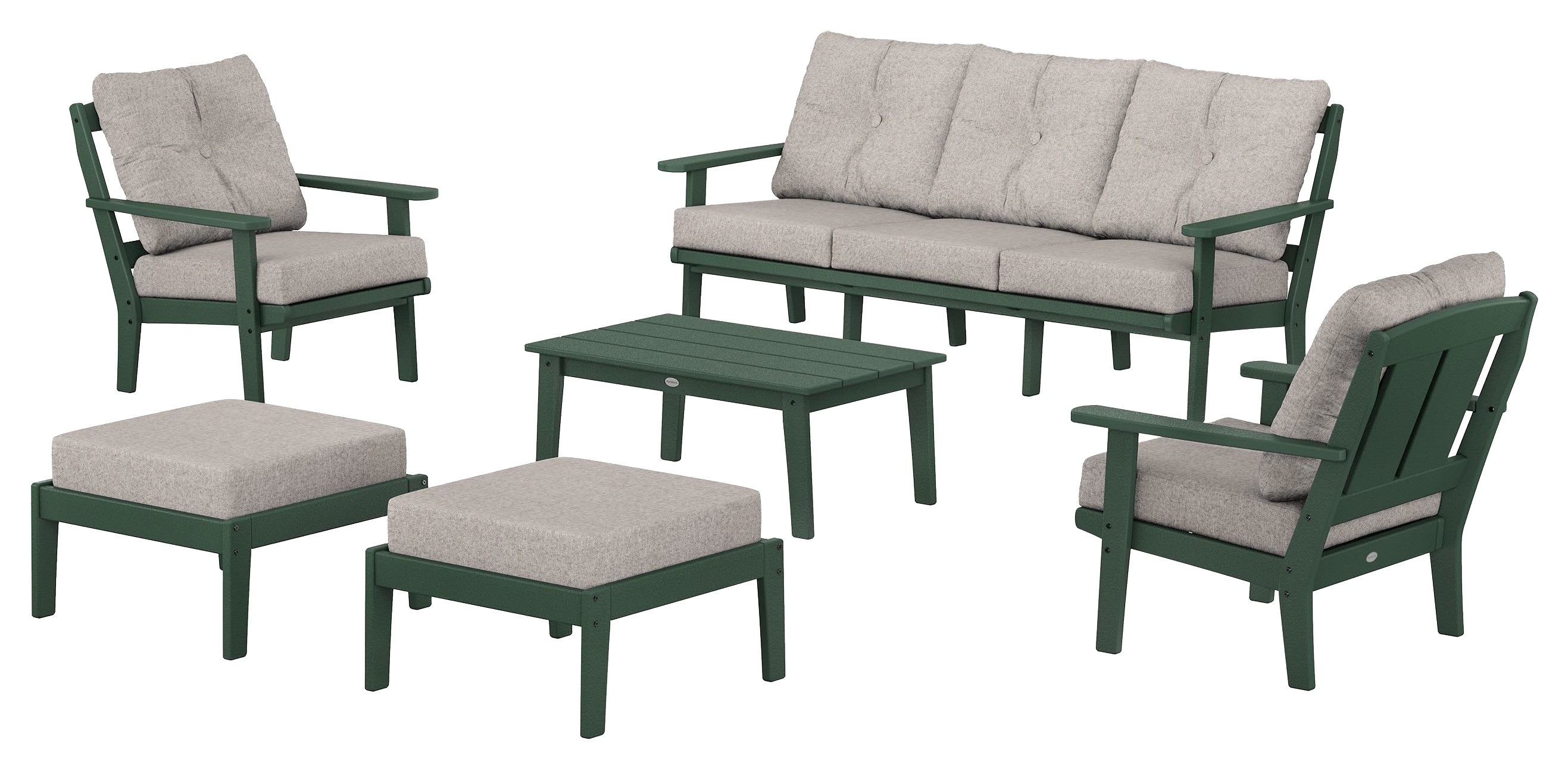 Image of POLYWOOD Mission 6-Piece Lounge Sofa Set - Green/Weathered Tweed