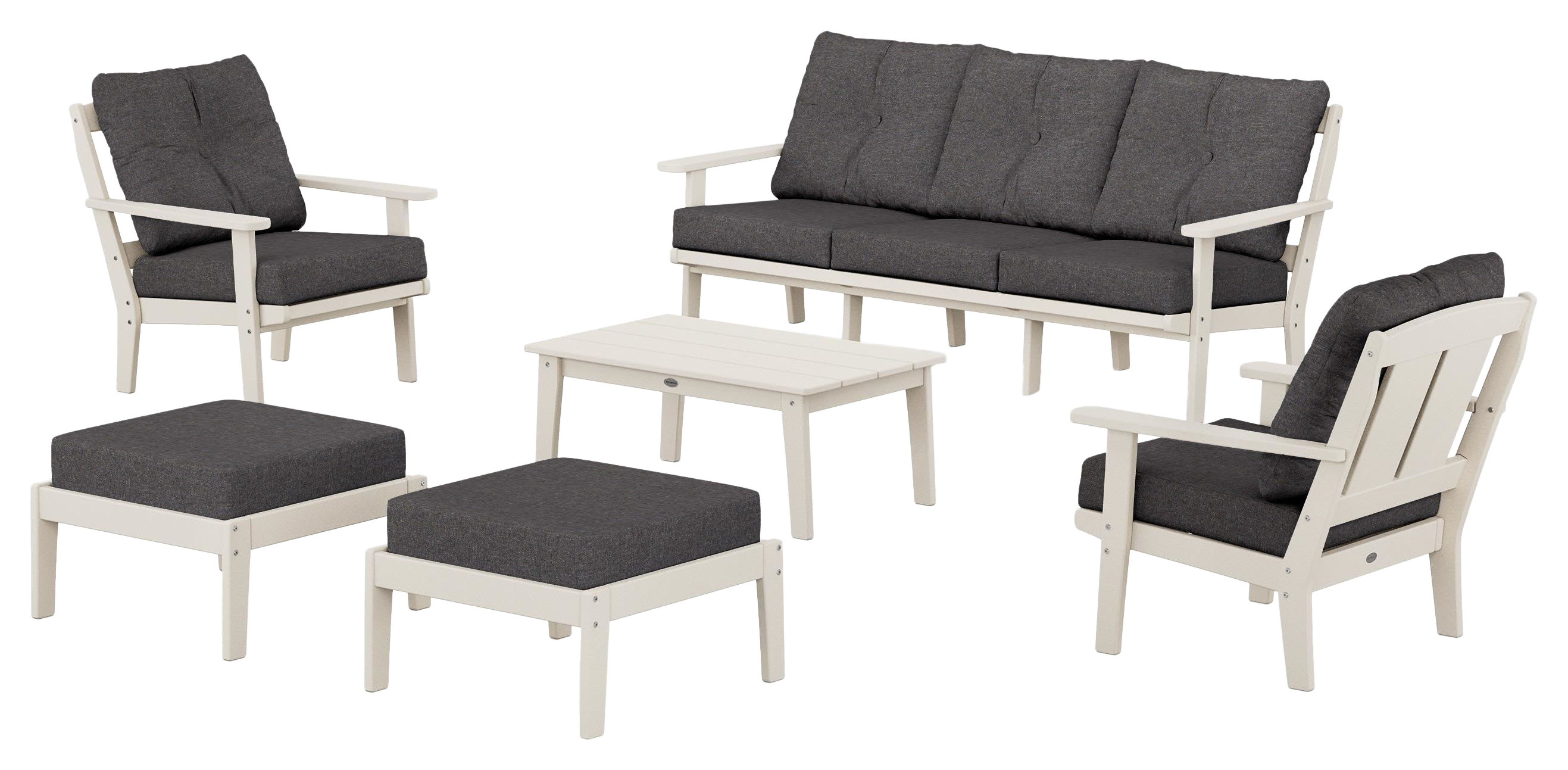 Image of POLYWOOD Mission 6-Piece Lounge Sofa Set - Sand/Ash Charcoal