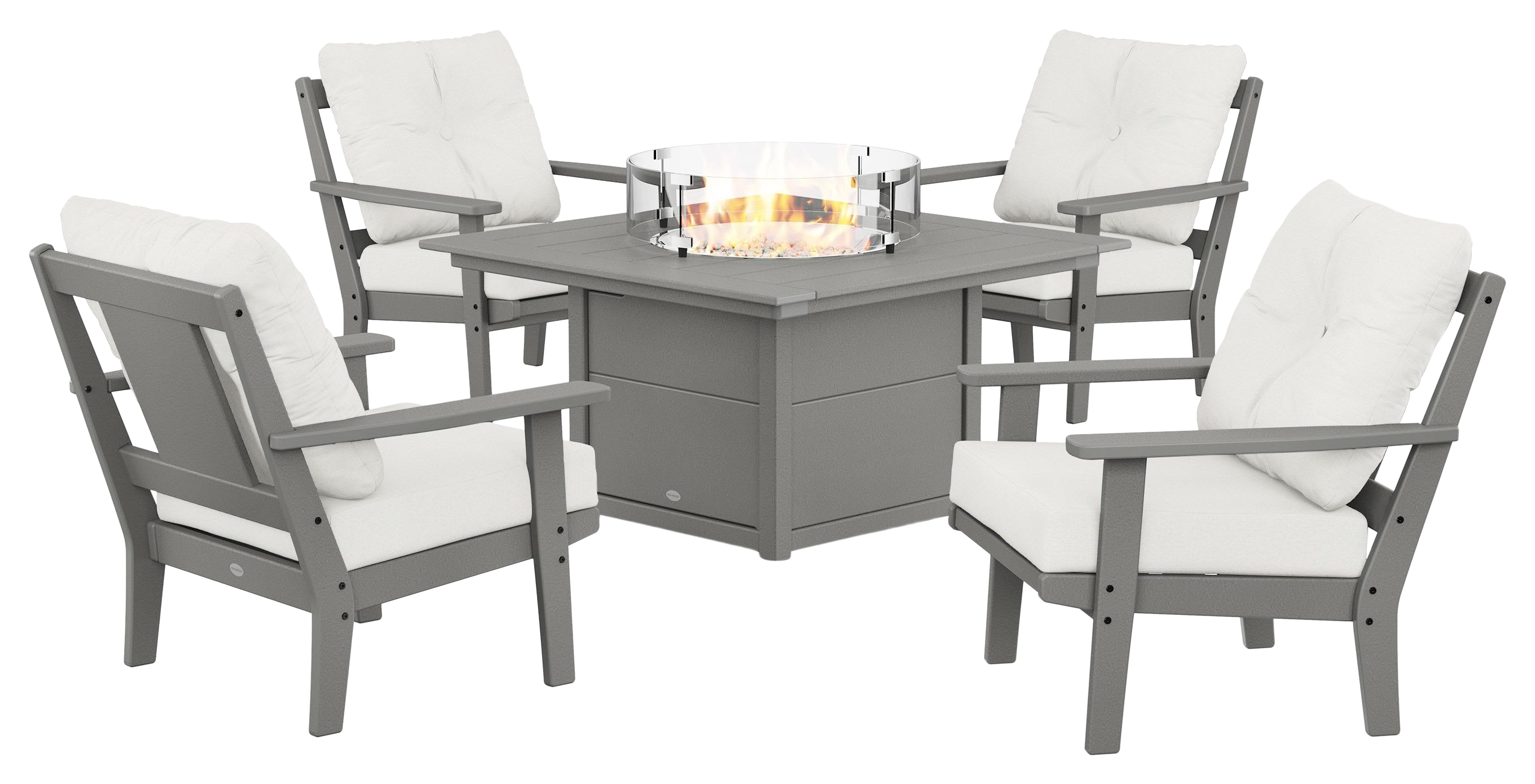 Image of POLYWOOD Prairie 5-Piece Deep Seating Set with Fire-Pit Table - Slate Grey/Natural Linen