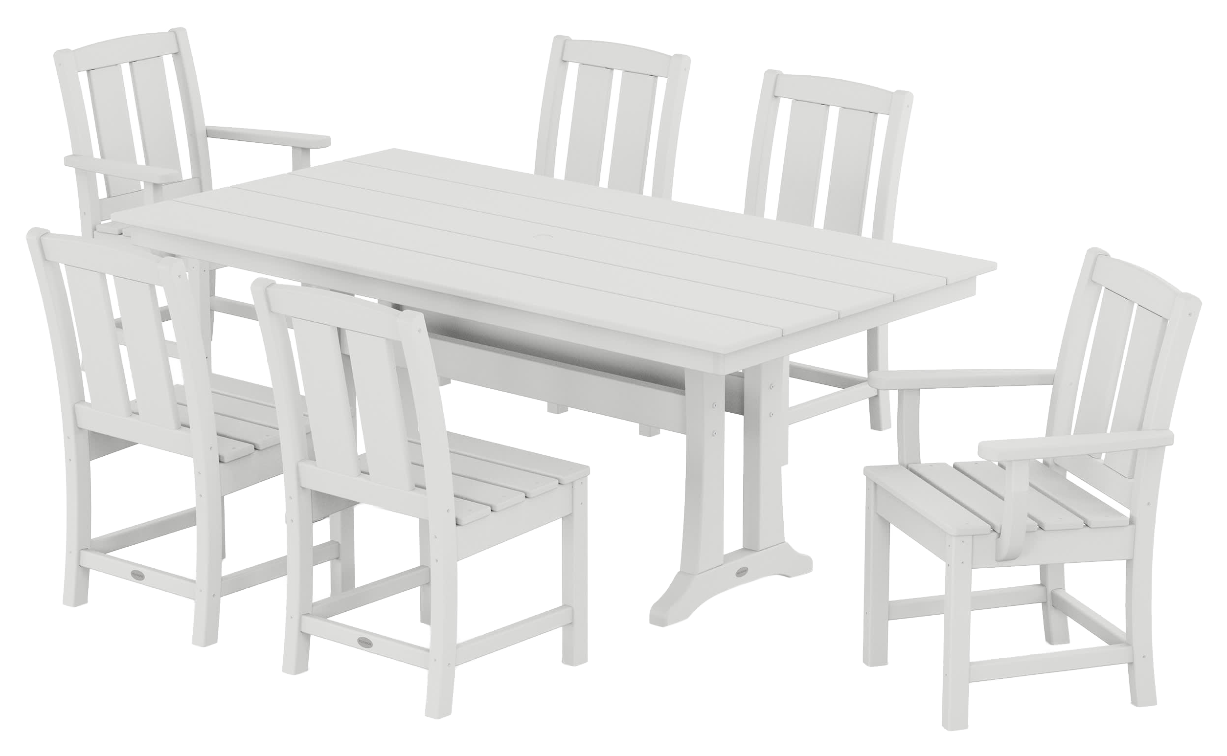 Image of POLYWOOD Mission 7-Piece Farmhouse Dining Set with Trestle Legs - White