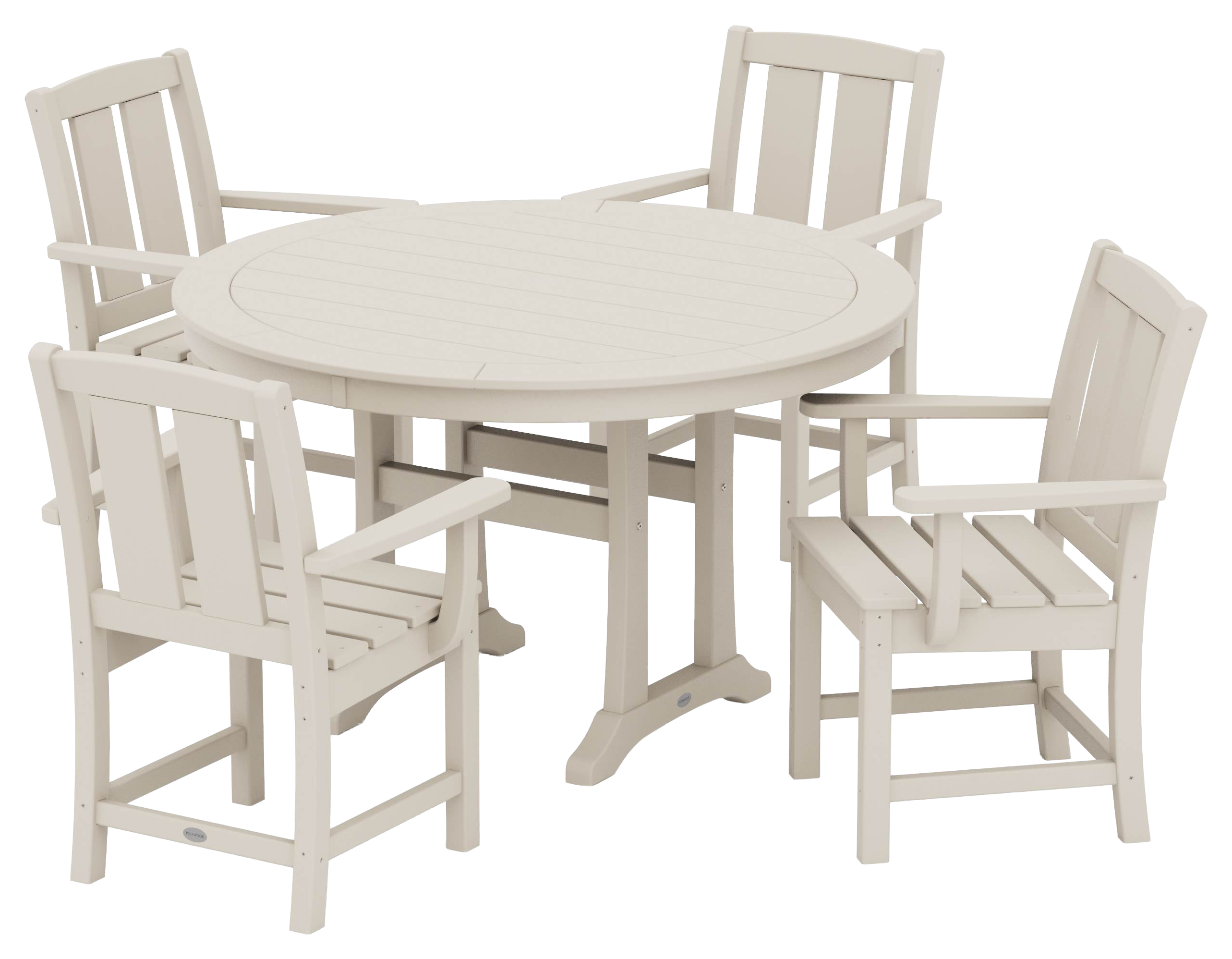 Image of POLYWOOD Mission 5-Piece Round Dining Set with Trestle Legs - Sand