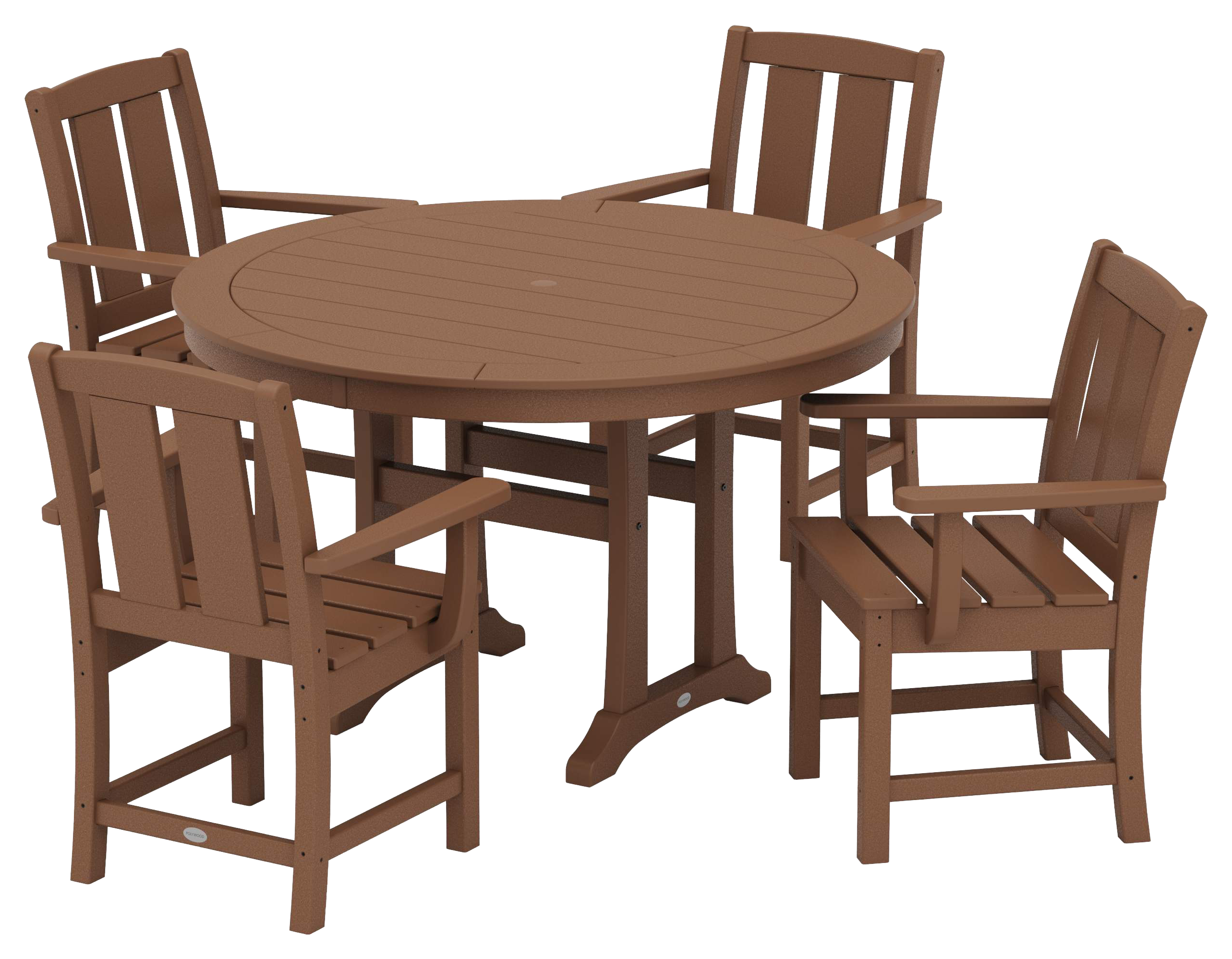 Image of POLYWOOD Mission 5-Piece Round Dining Set with Trestle Legs - Teak