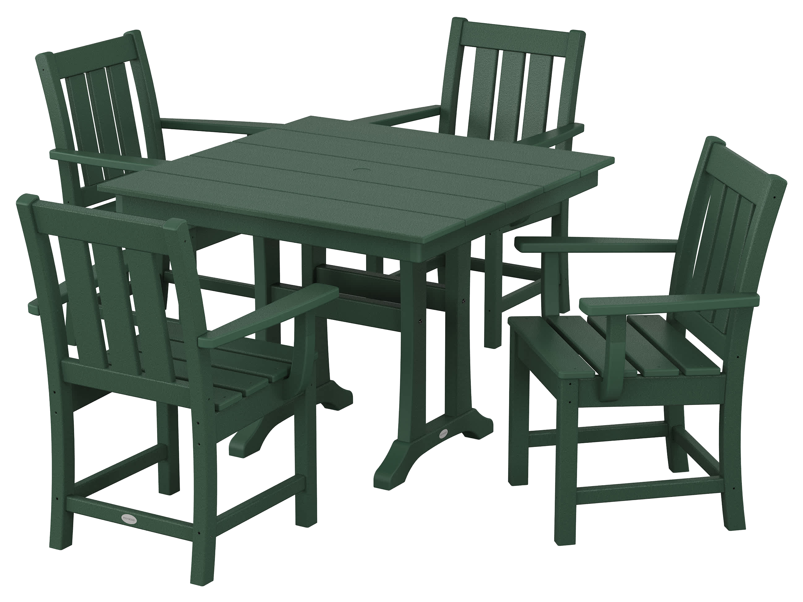 Image of POLYWOOD Oxford 5-Piece Farmhouse Dining Set with Trestle Legs - Green