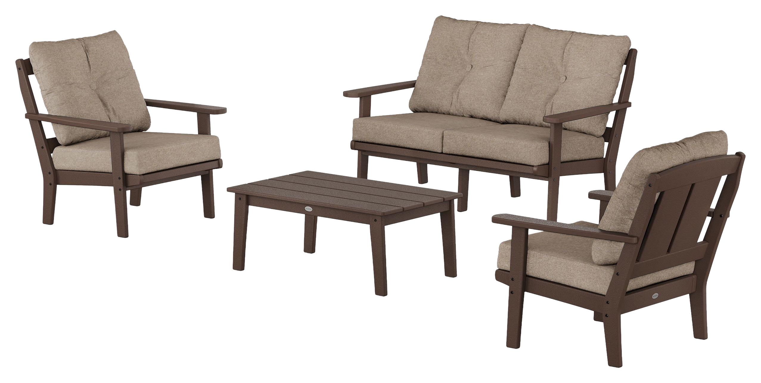 Image of POLYWOOD Mission 4-Piece Deep Seating Set with Loveseat - Mahogany/Spiced Burlap