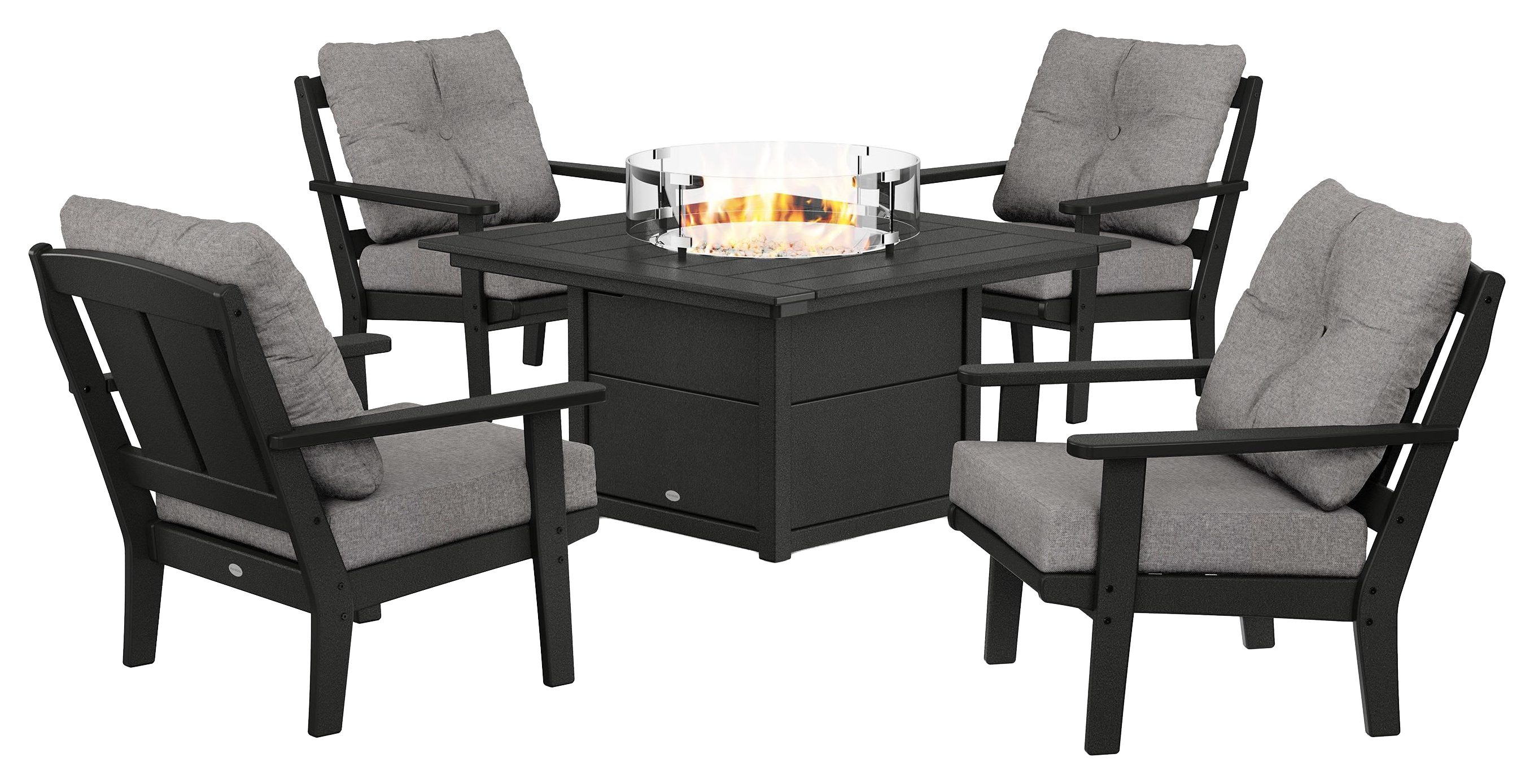 Image of POLYWOOD Mission 5-Piece Deep Seating Set with Fire Pit Table - Black/Grey Mist