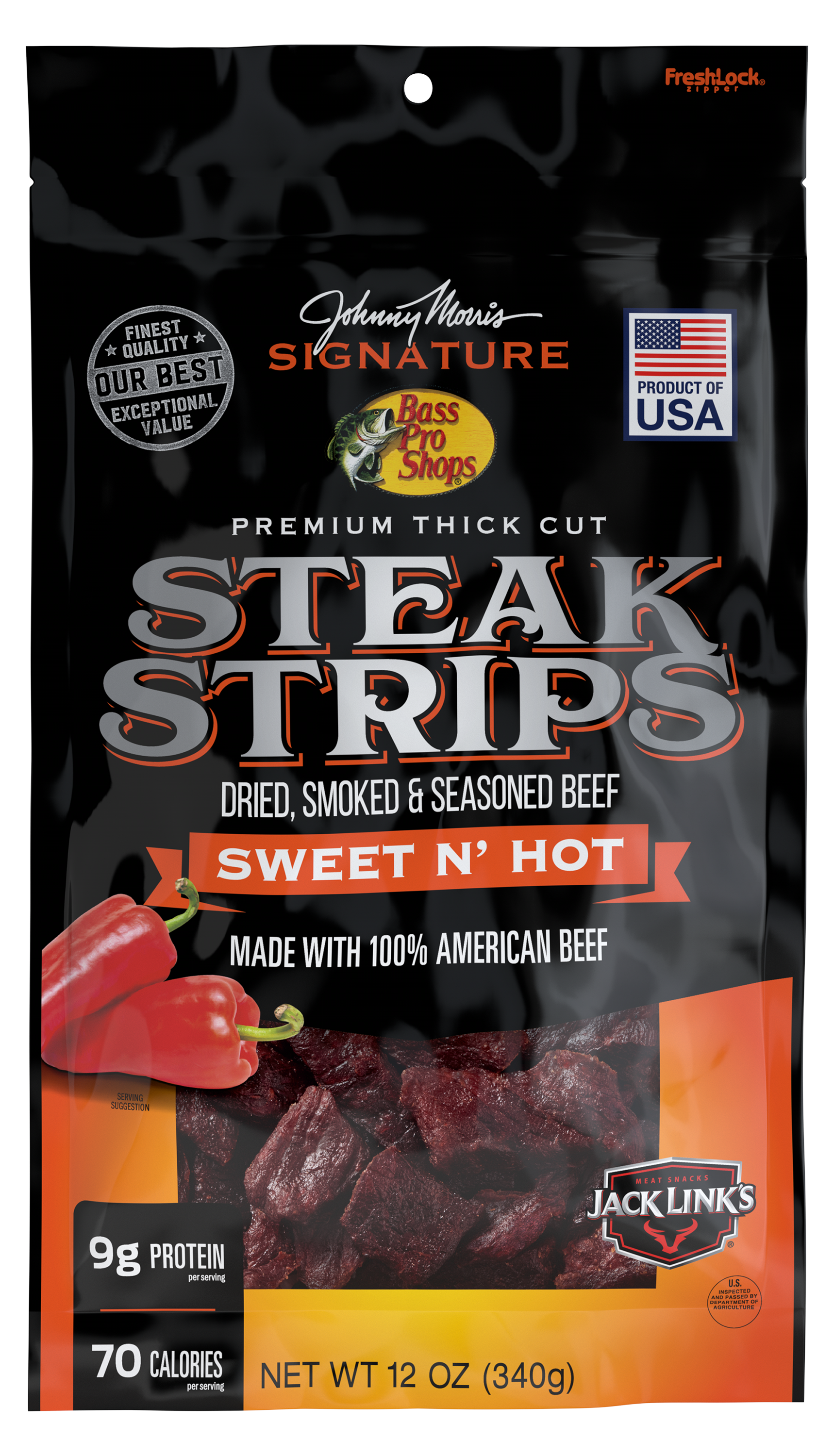 Image of Bass Pro Shops Johnny Morris Signature Sweet 'N' Hot Steak Strips - 12 oz.