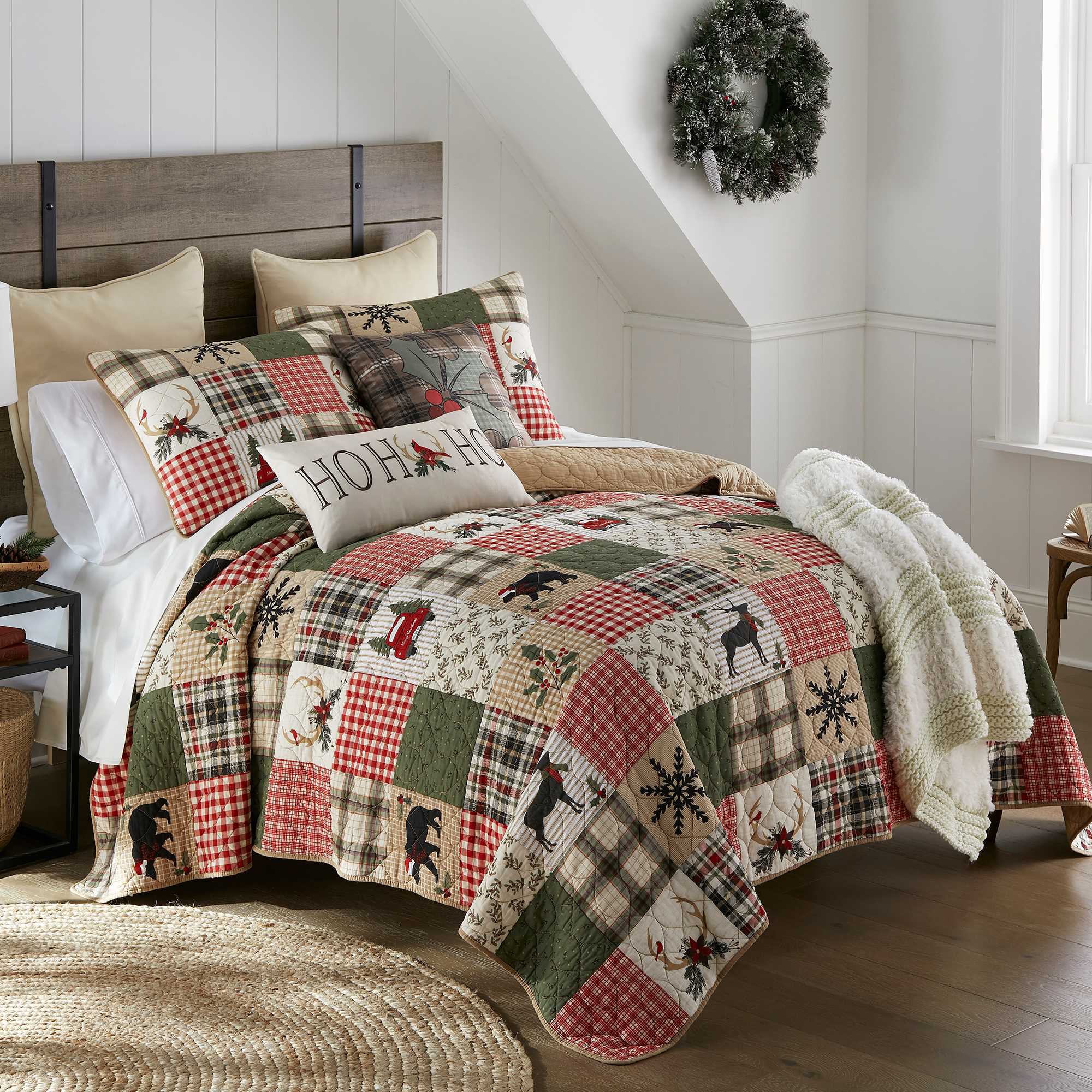 Image of Donna Sharp Holly Forest Cotton Pieced Quilt Set - Cotton Patchwork - Queen