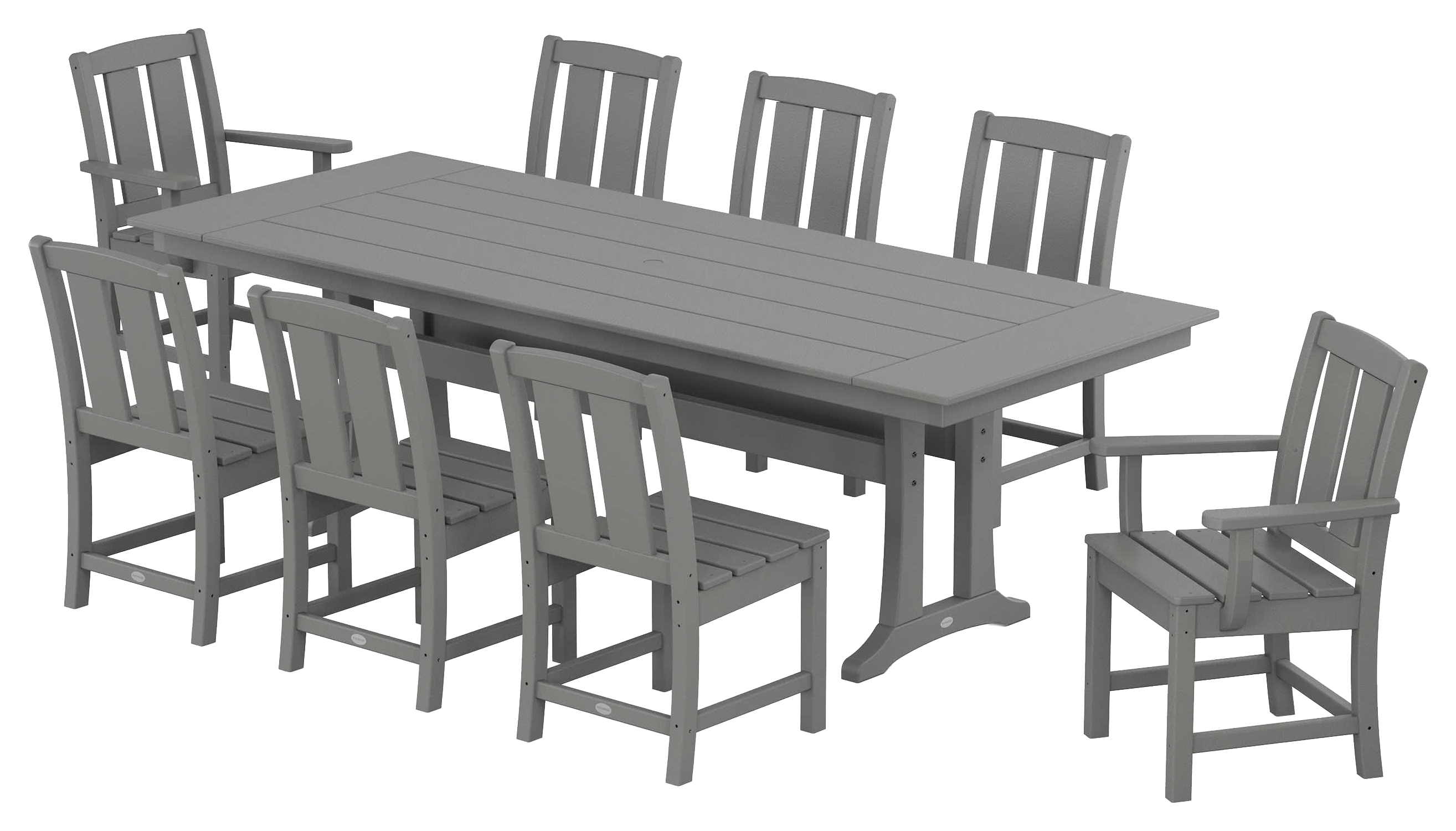 Image of POLYWOOD Mission 9-Piece Farmhouse Dining Set with Trestle Legs - Slate Grey