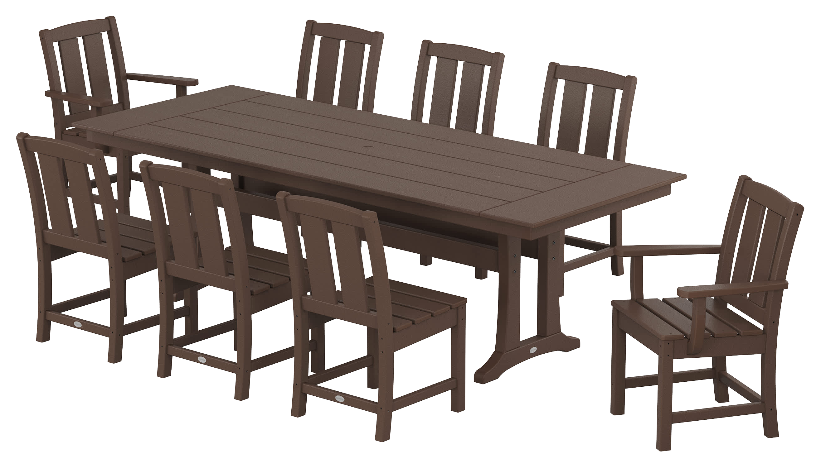 Image of POLYWOOD Mission 9-Piece Farmhouse Dining Set with Trestle Legs - Mahogany