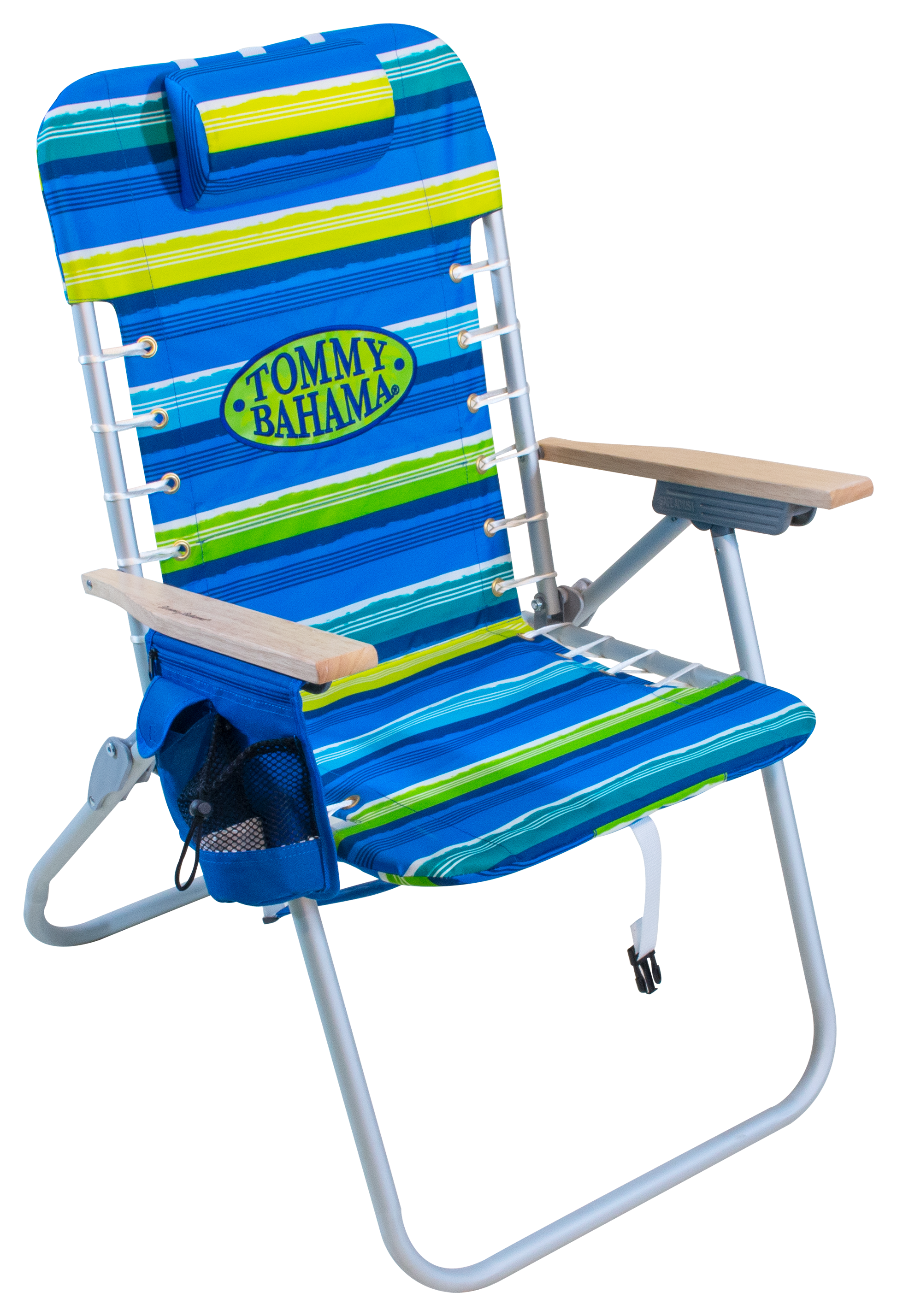 Image of Tommy Bahama Backpack Hi Boy Beach Chair - Blue/Green Stripe