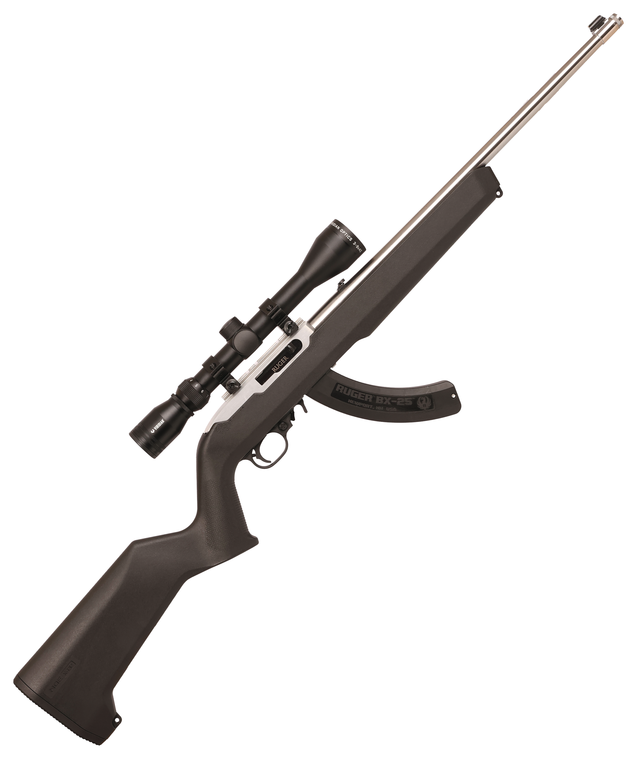 Ruger 1022 Stainless SemiAuto Rimfire Rifle with Viridian Scope and Magpul MOE X22 Stock