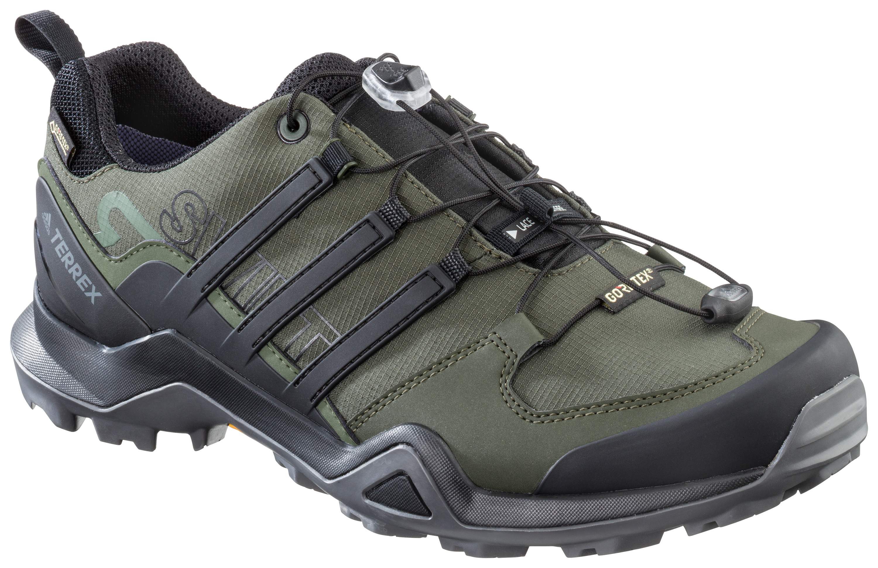 adidas Outdoor Terrex Swift R2 GTX Hiking Shoes for Men - Night/Black/Green - 8.5M