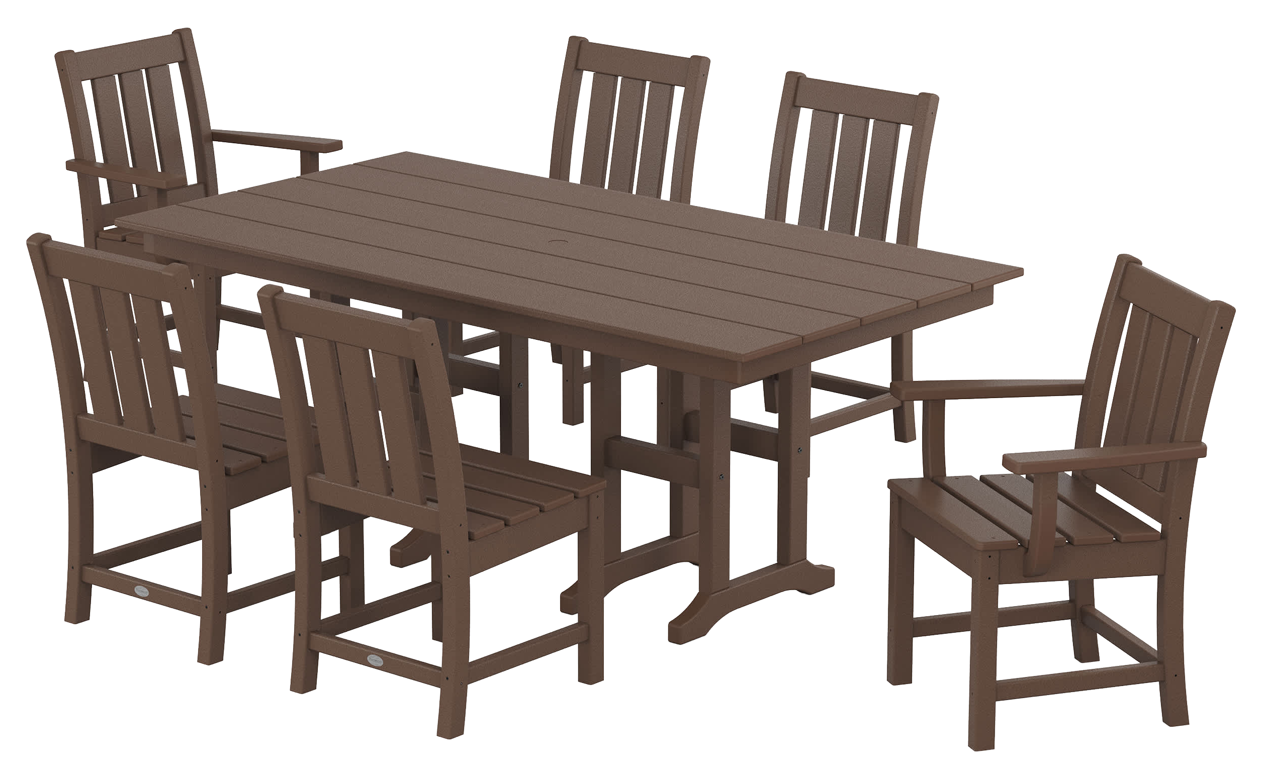 Image of POLYWOOD Oxford 7-Piece Farmhouse Dining Set - Mahogany