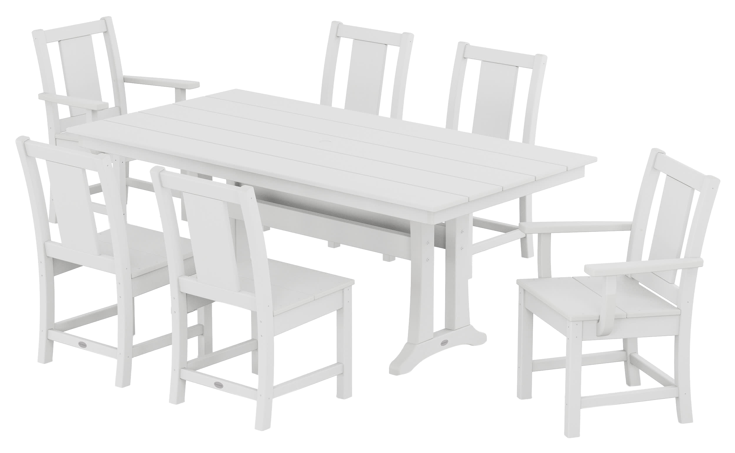 Image of POLYWOOD 7-Piece Farmhouse Dining Set with Trestle Legs - White