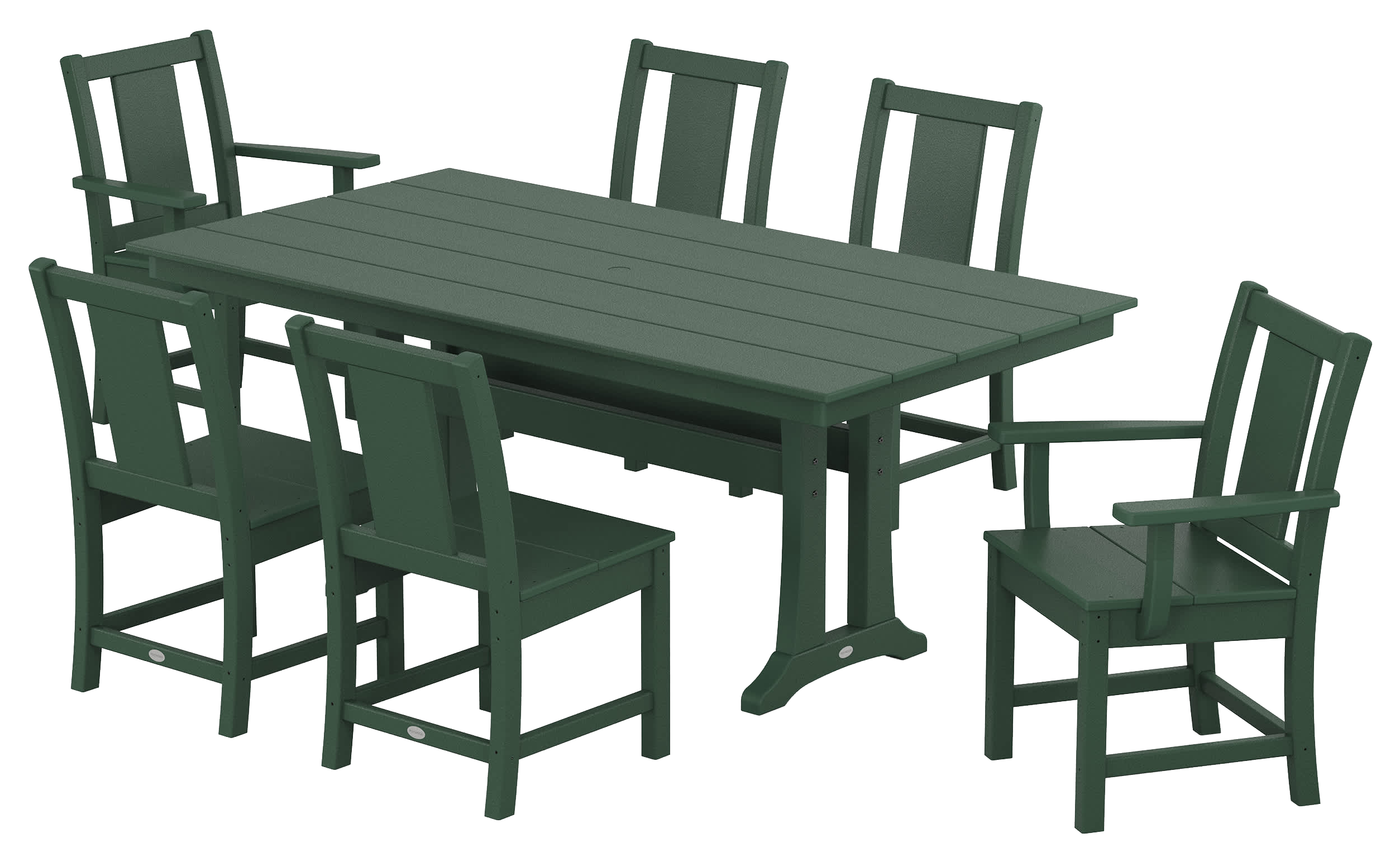 Image of POLYWOOD 7-Piece Farmhouse Dining Set with Trestle Legs - Green