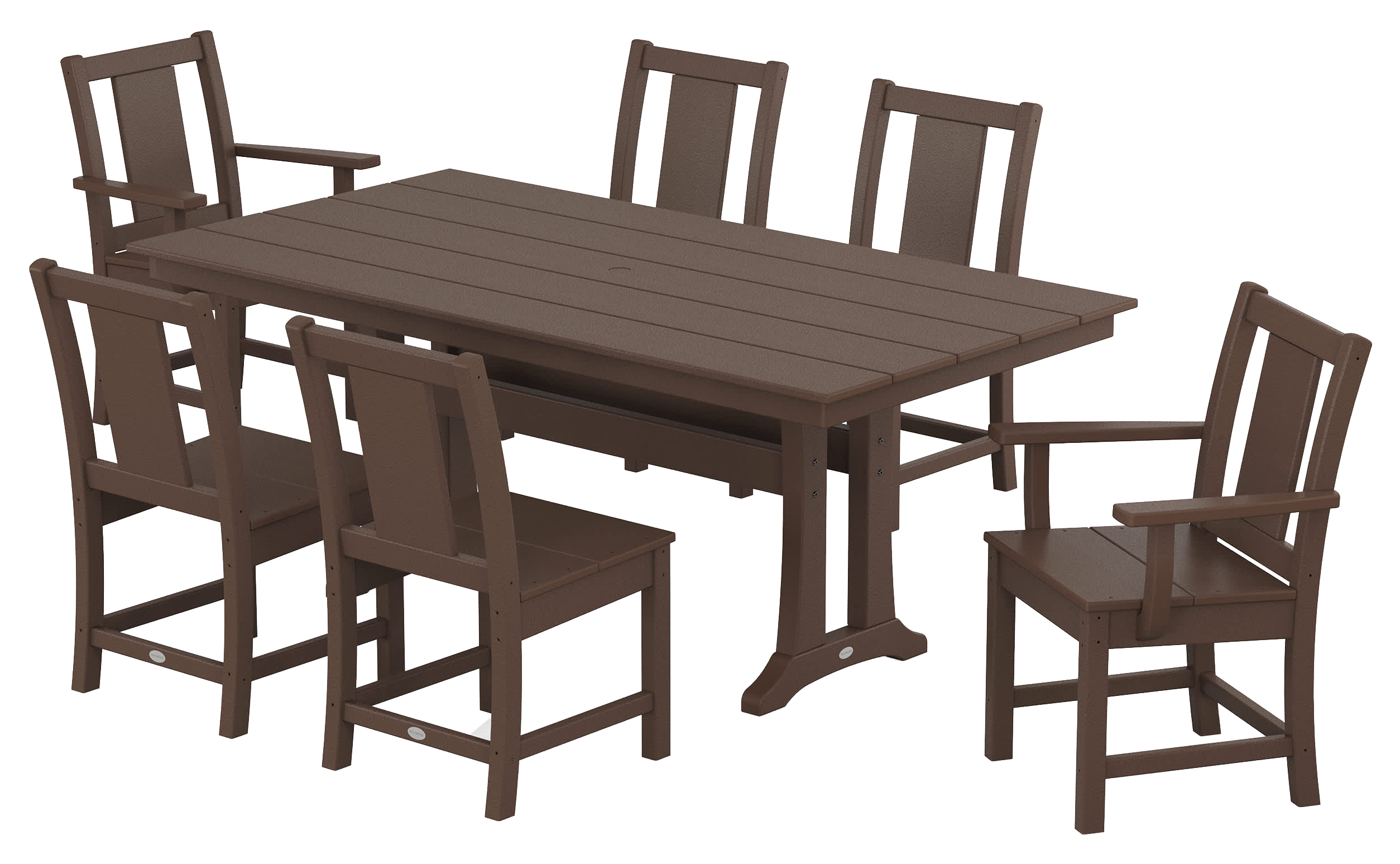 Image of POLYWOOD 7-Piece Farmhouse Dining Set with Trestle Legs - Mahogany