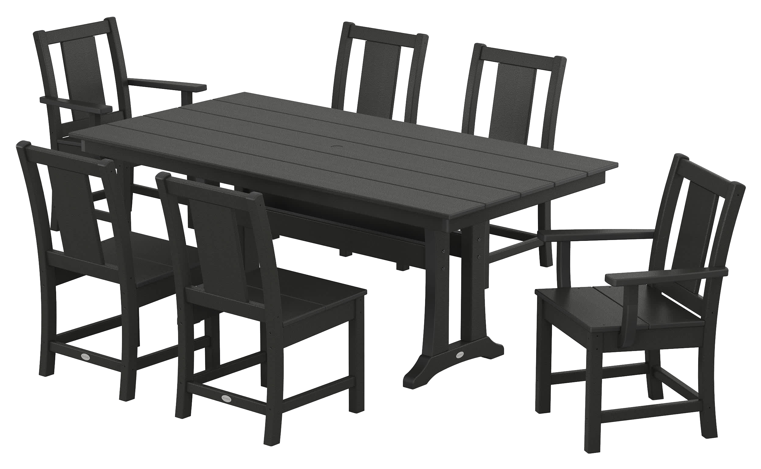 Image of POLYWOOD 7-Piece Farmhouse Dining Set with Trestle Legs - Black